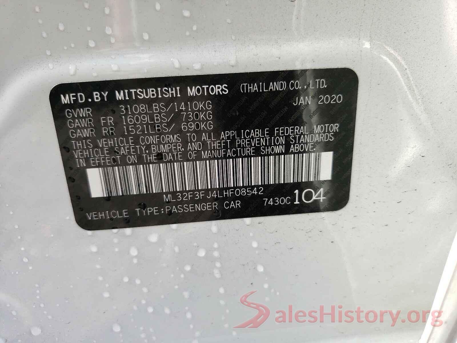 ML32F3FJ4LHF08542 2020 MITSUBISHI MIRAGE