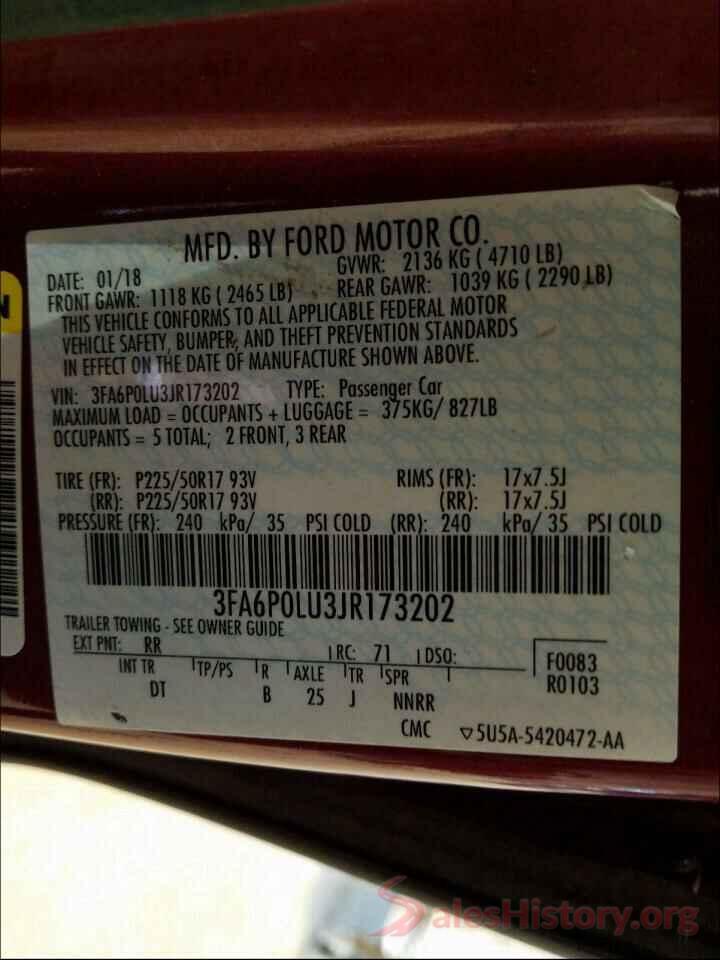 3FA6P0LU3JR173202 2018 FORD FUSION