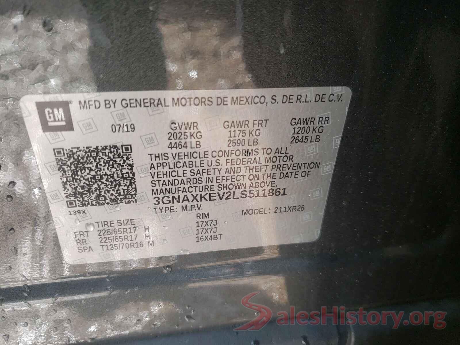 3GNAXKEV2LS511861 2020 CHEVROLET EQUINOX