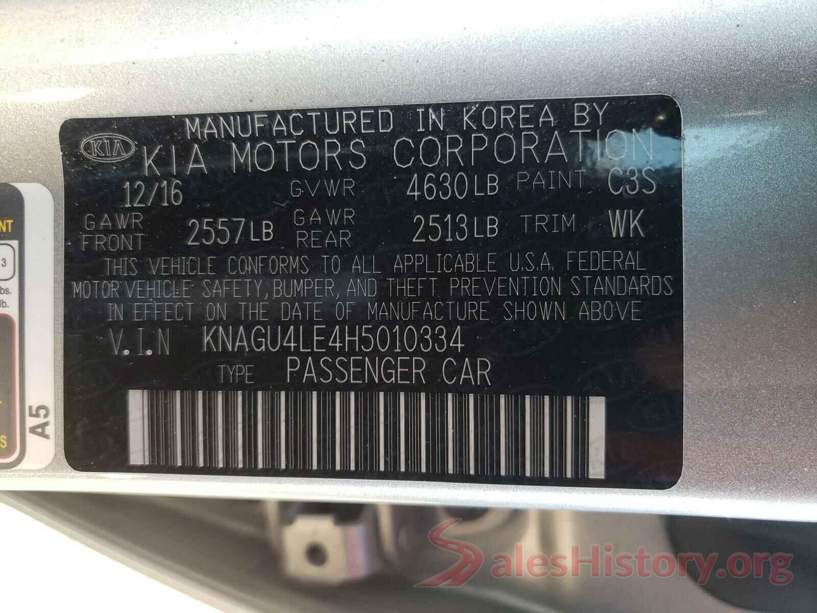 KNAGU4LE4H5010334 2017 KIA OPTIMA