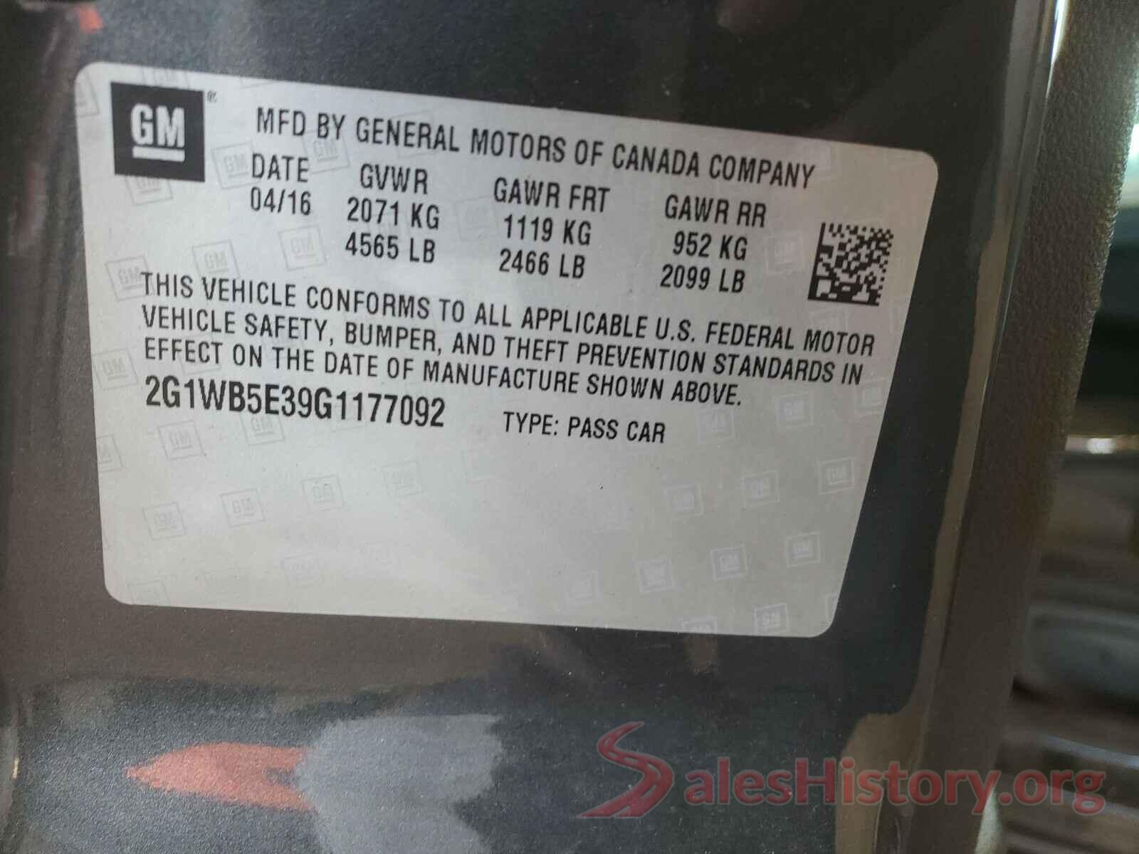 2G1WB5E39G1177092 2016 CHEVROLET IMPALA