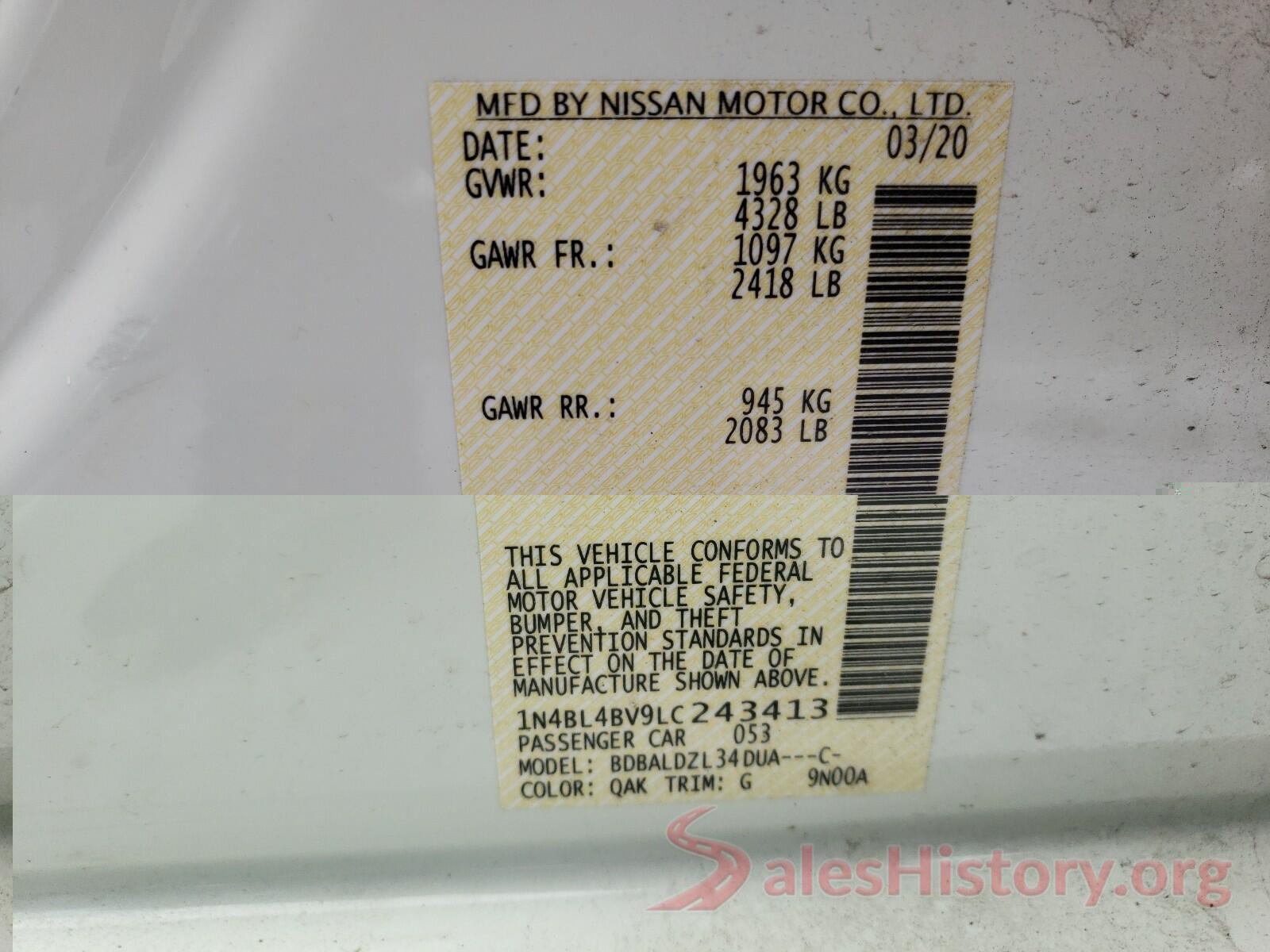 1N4BL4BV9LC243413 2020 NISSAN ALTIMA