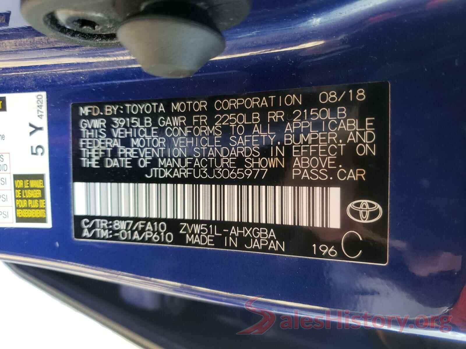 JTDKARFU3J3065977 2018 TOYOTA PRIUS