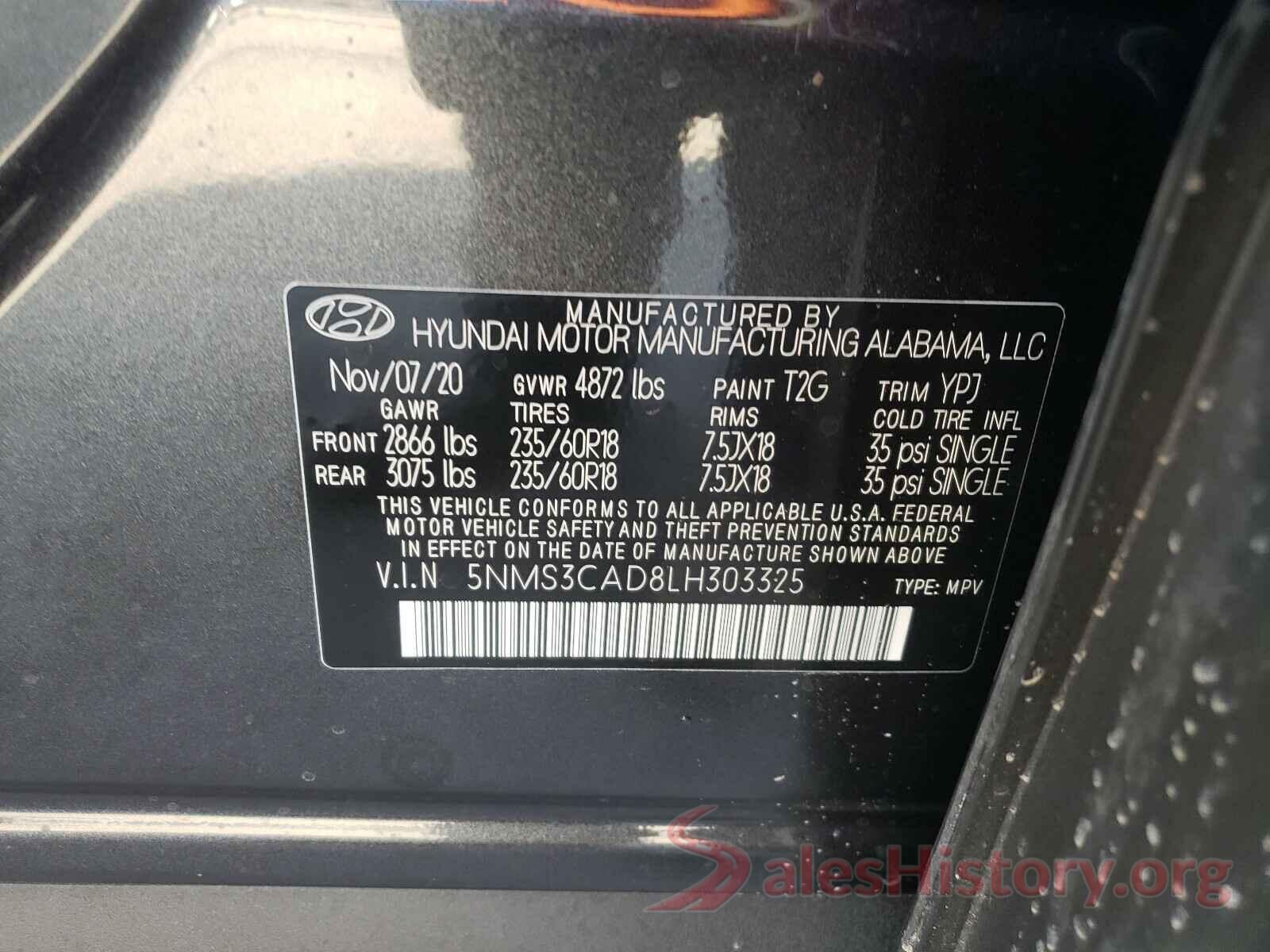 5NMS3CAD8LH303325 2020 HYUNDAI SANTA FE