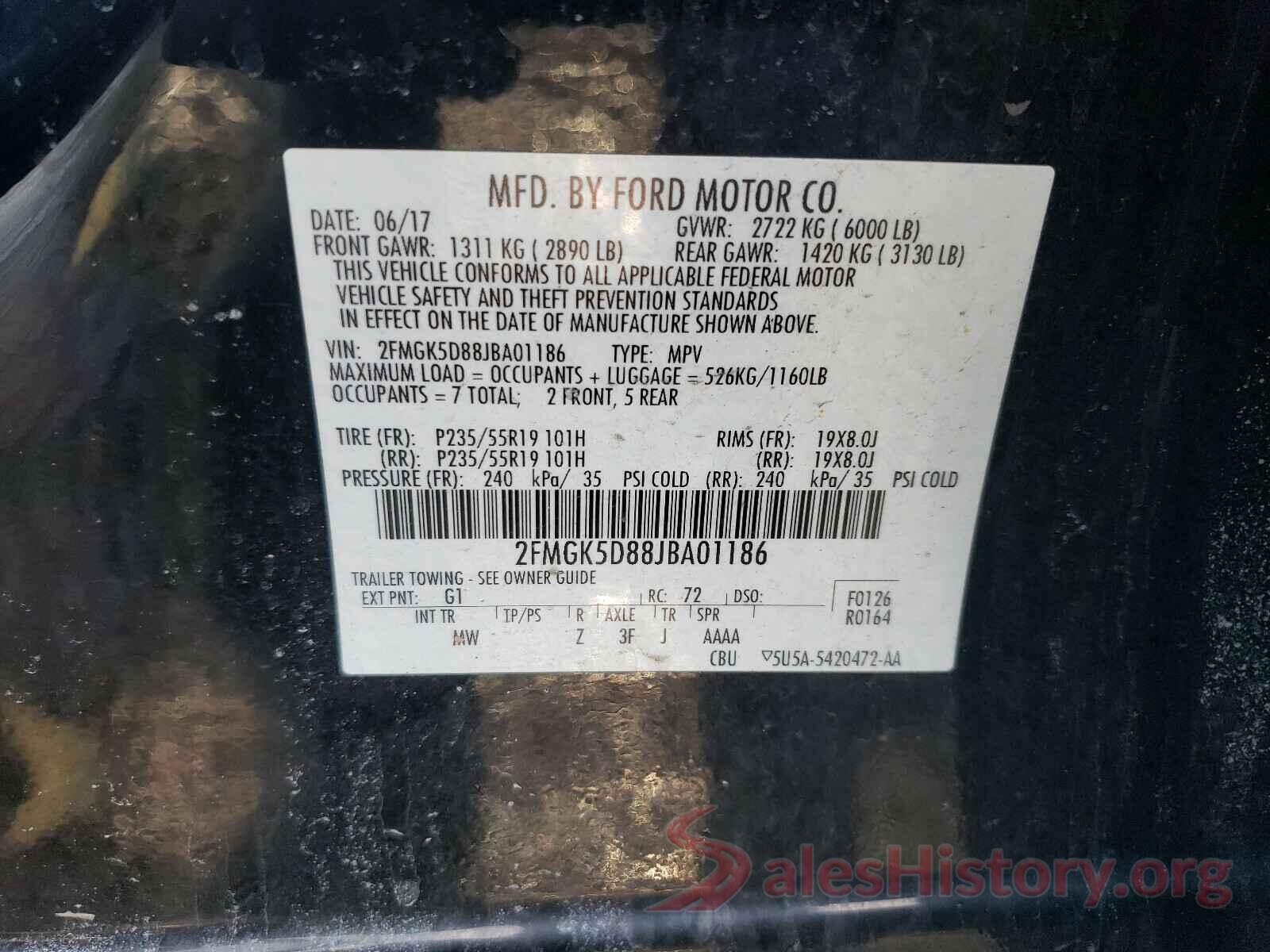 2FMGK5D88JBA01186 2018 FORD FLEX