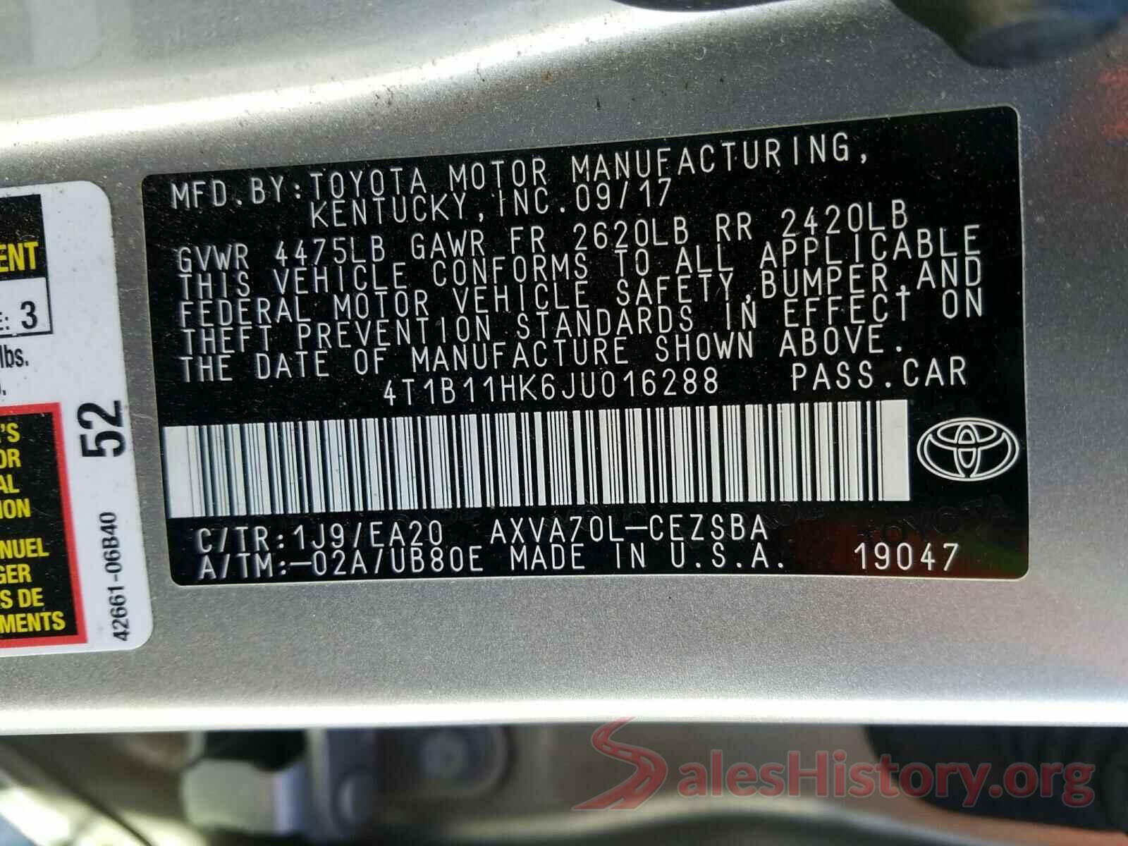 4T1B11HK6JU016288 2018 TOYOTA CAMRY