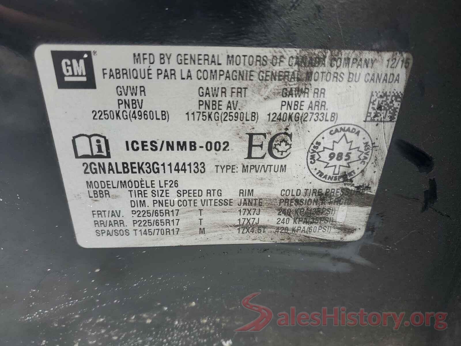 2GNALBEK3G1144133 2016 CHEVROLET EQUINOX