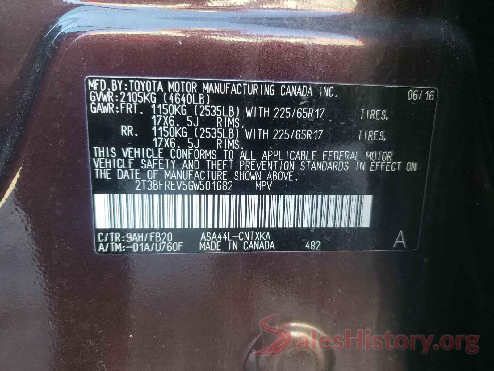 2T3BFREV5GW501682 2016 TOYOTA RAV4