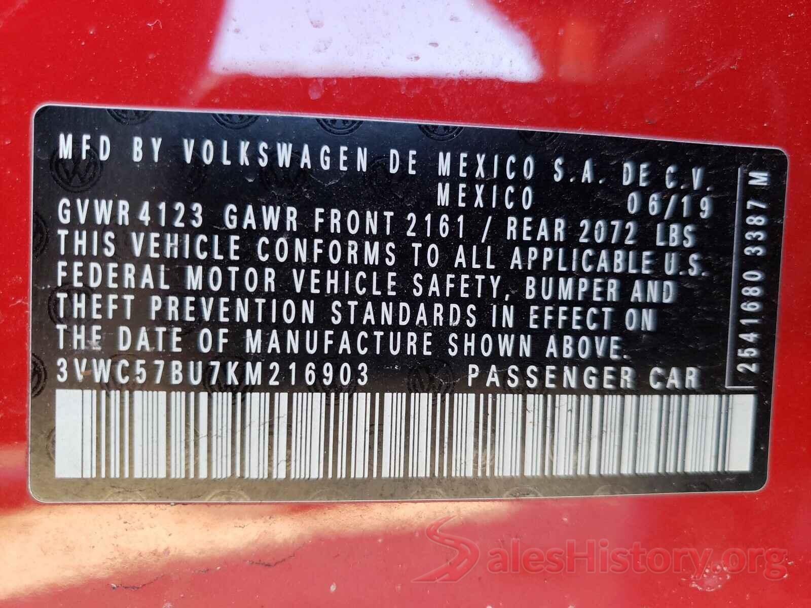 3VWC57BU7KM216903 2019 VOLKSWAGEN JETTA