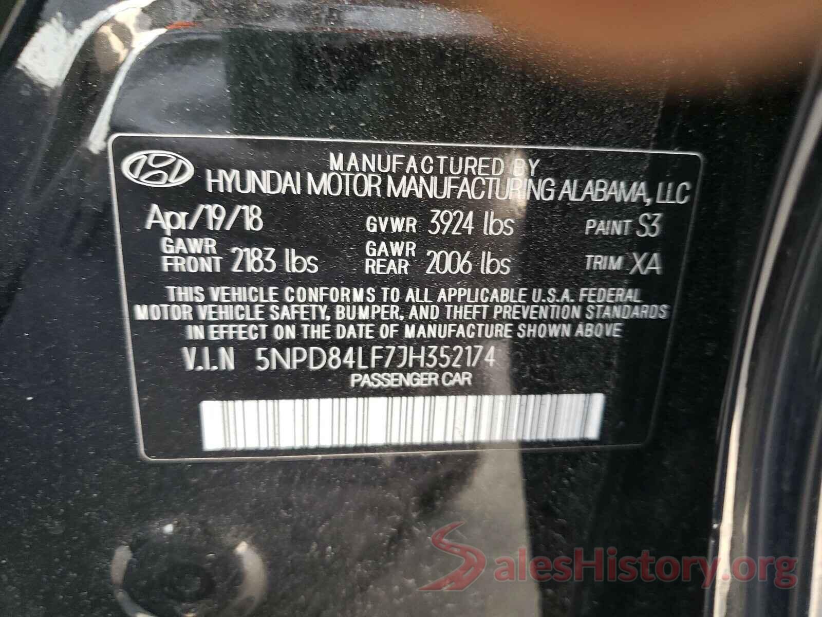 5NPD84LF7JH352174 2018 HYUNDAI ELANTRA