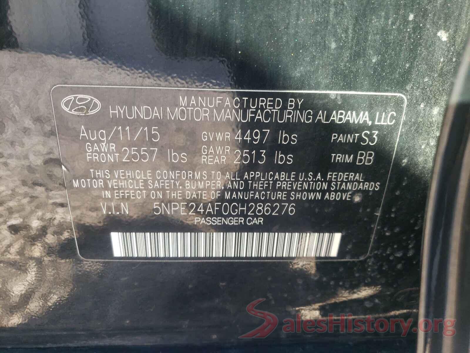 5NPE24AF0GH286276 2016 HYUNDAI SONATA