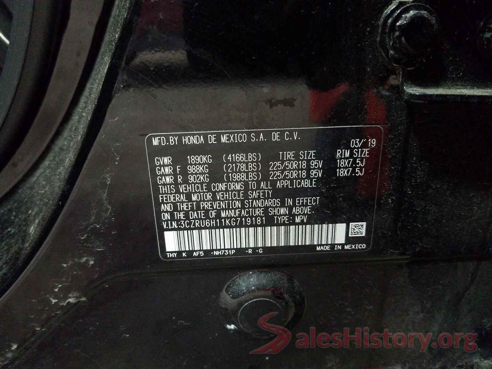 3CZRU6H11KG719181 2019 HONDA HR-V