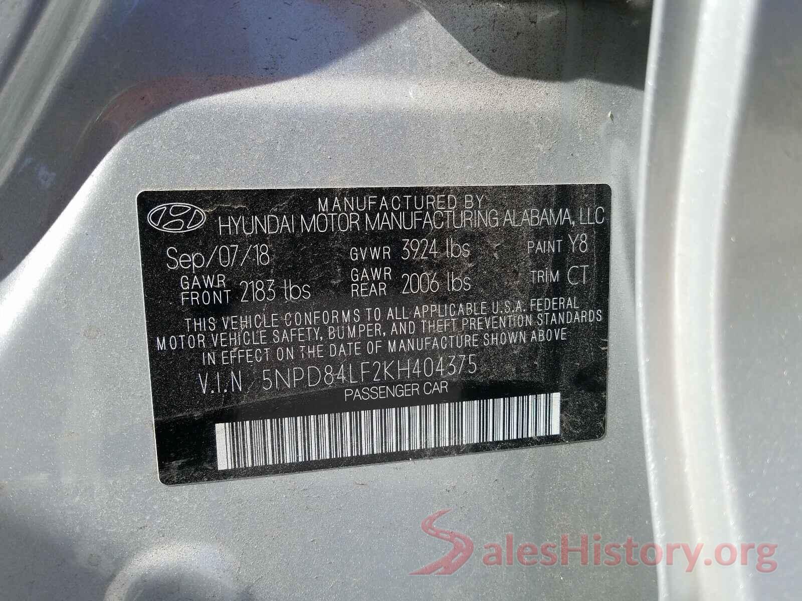 5NPD84LF2KH404375 2019 HYUNDAI ELANTRA