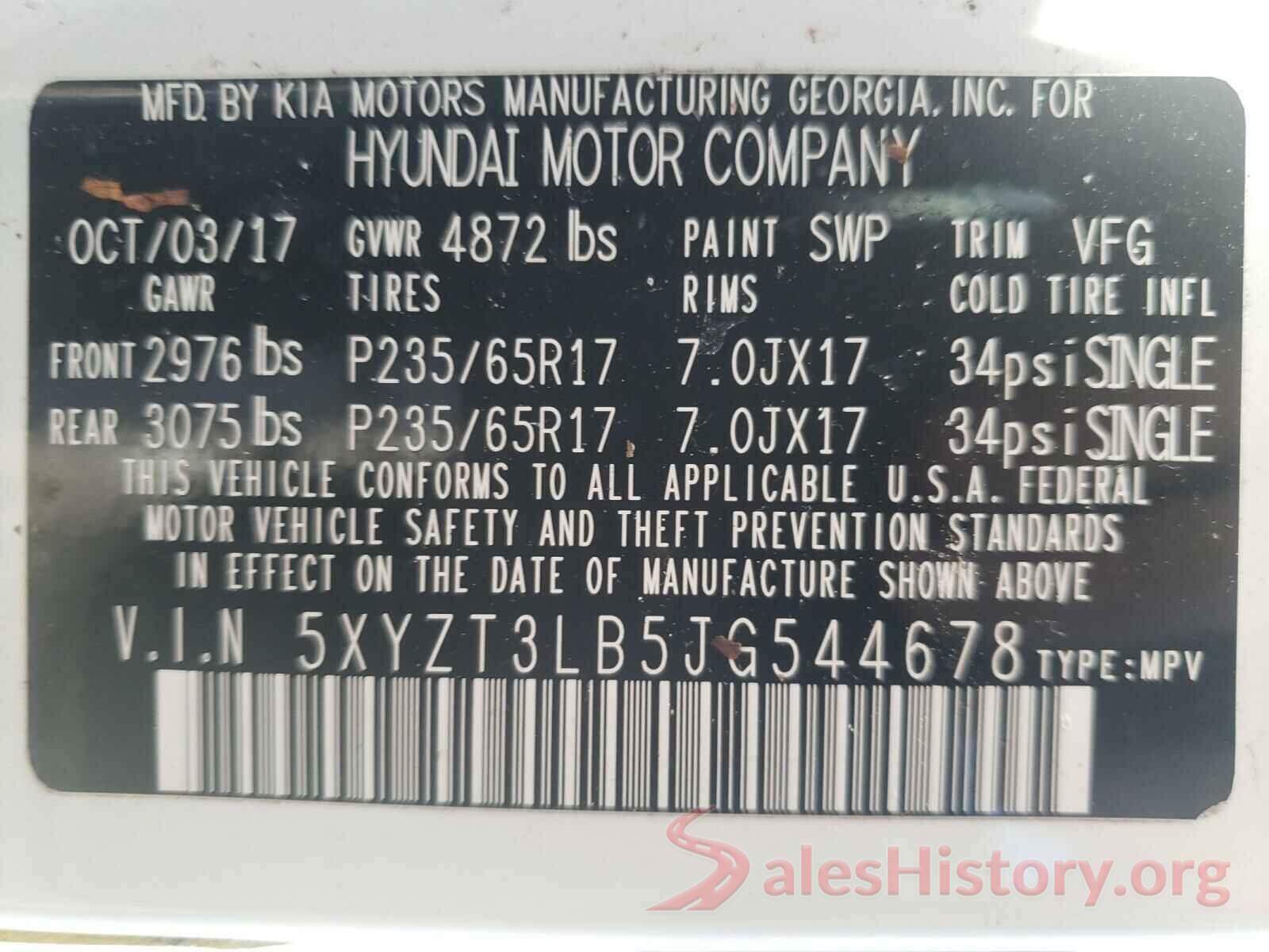 5XYZT3LB5JG544678 2018 HYUNDAI SANTA FE