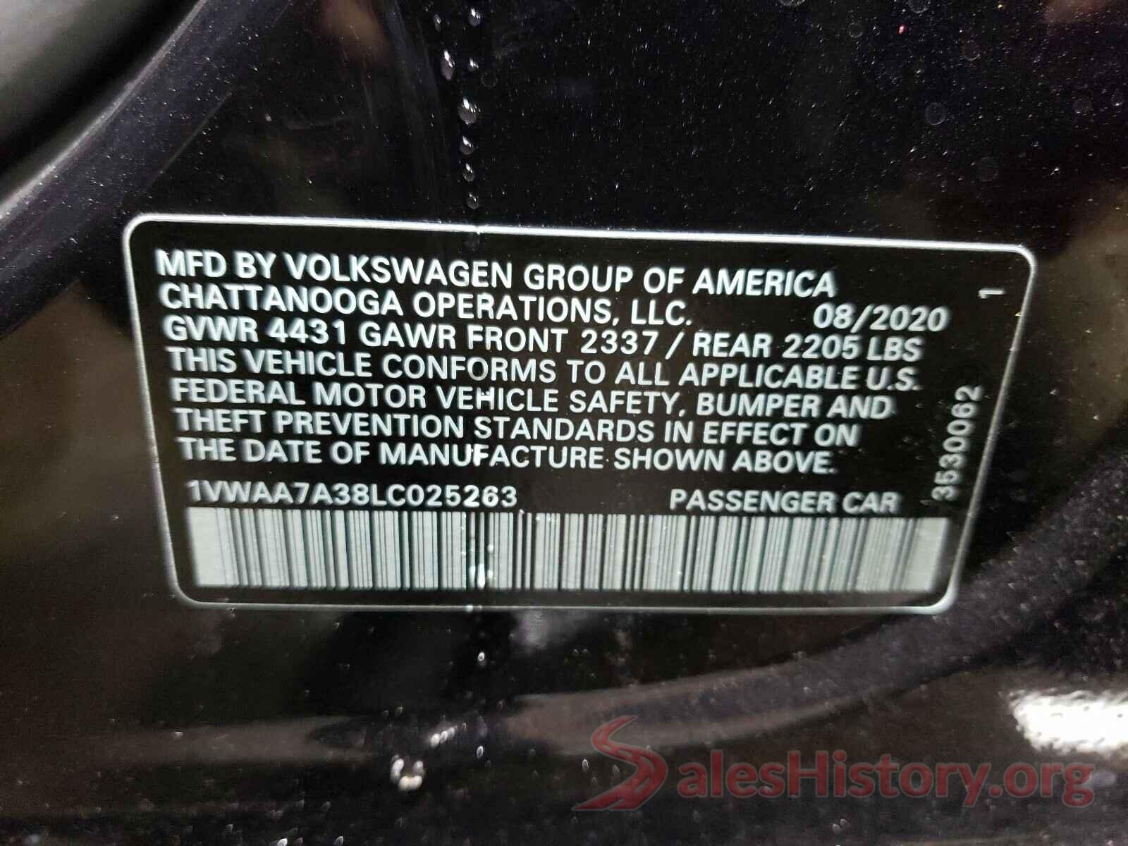 1VWAA7A38LC025263 2020 VOLKSWAGEN PASSAT