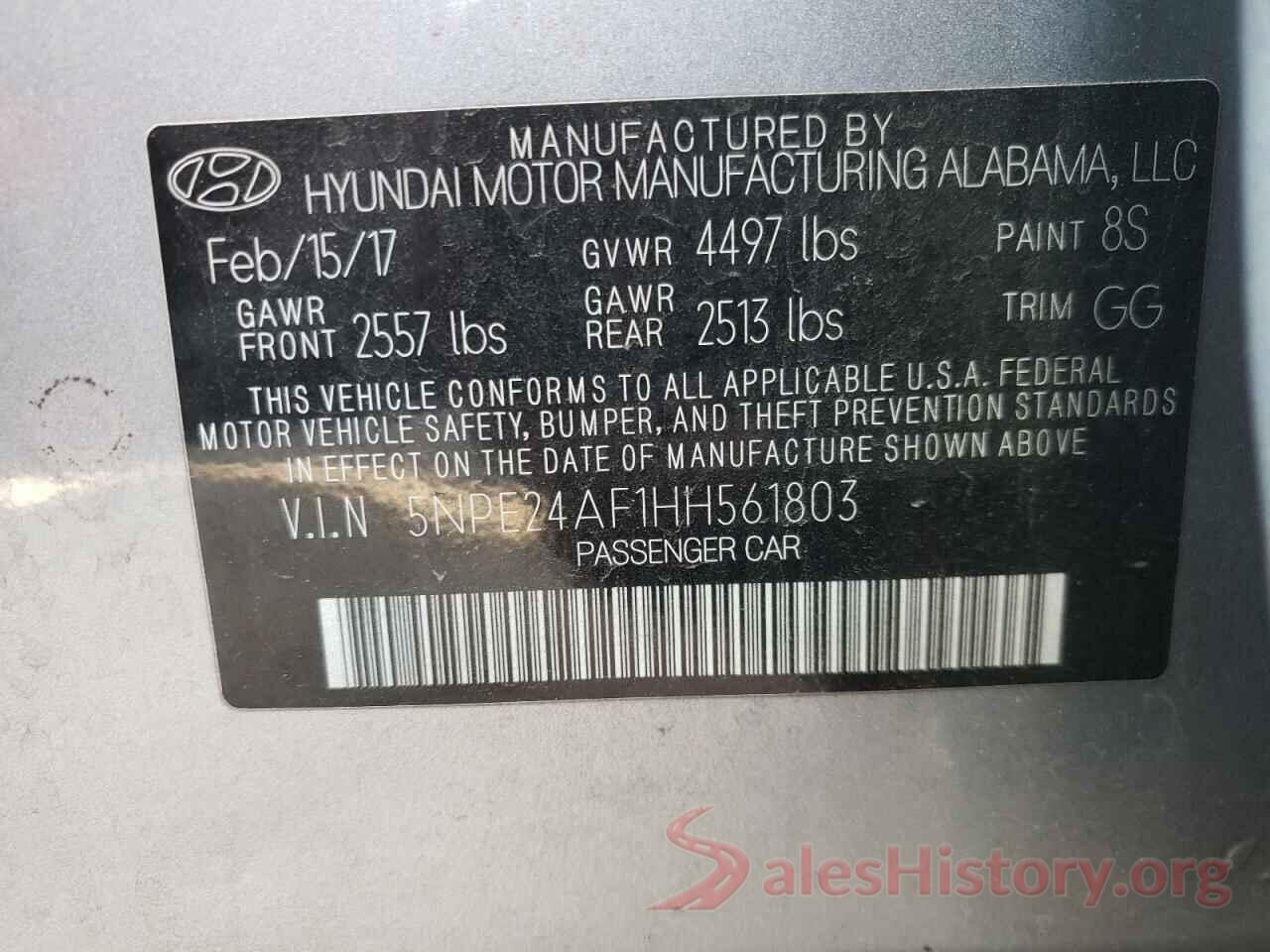 5NPE24AF1HH561803 2017 HYUNDAI SONATA