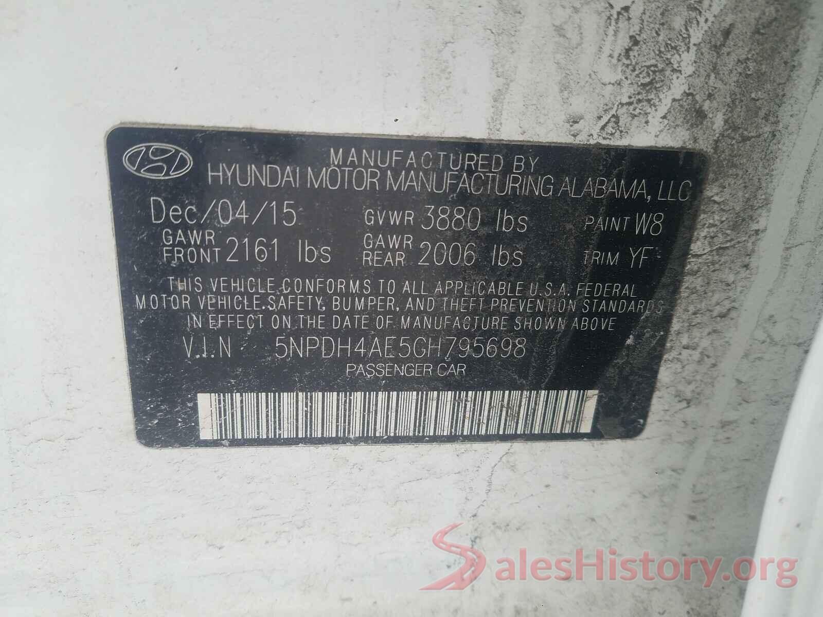 5NPDH4AE5GH795698 2016 HYUNDAI ELANTRA