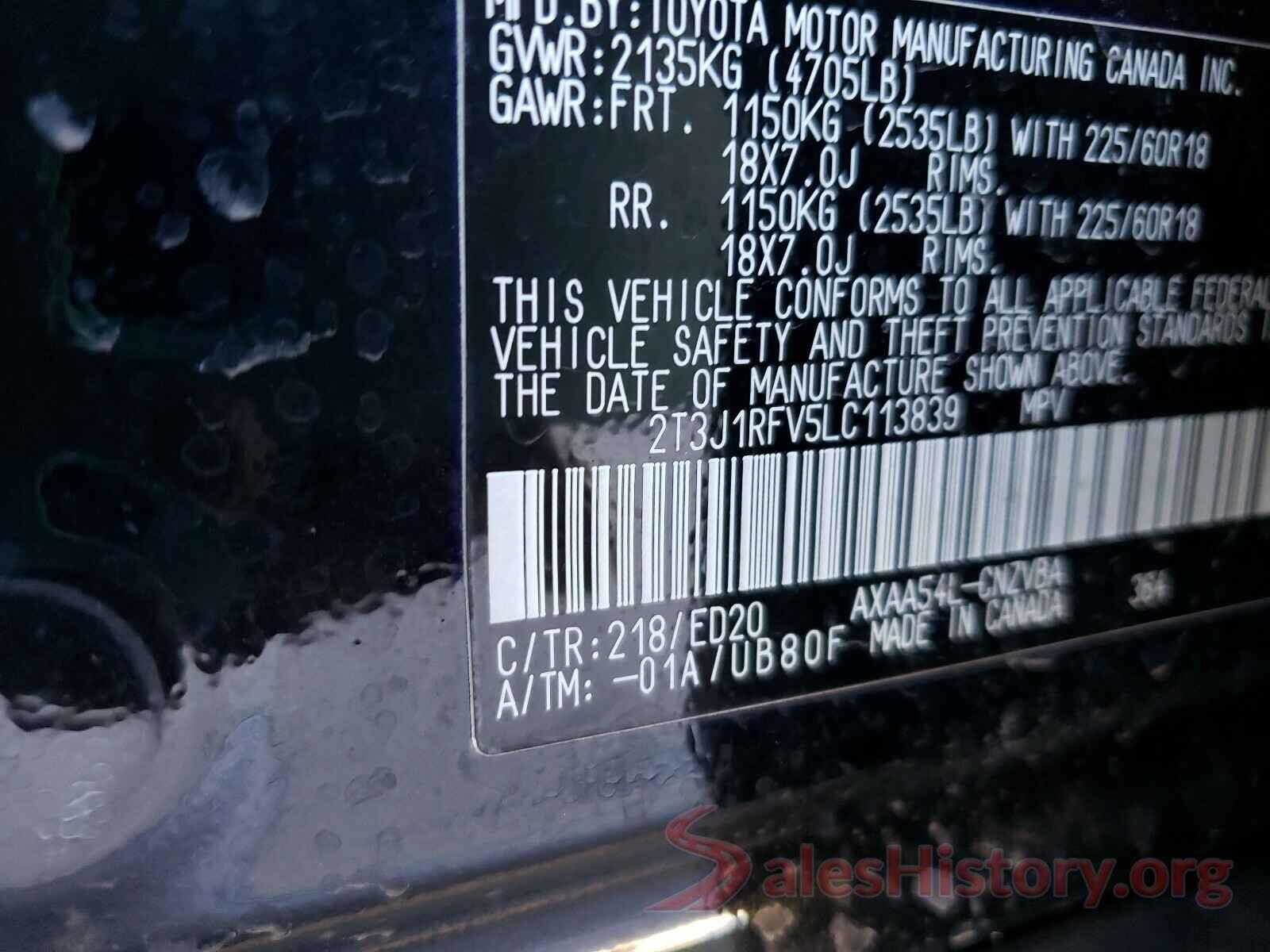 2T3J1RFV5LC113839 2020 TOYOTA RAV4