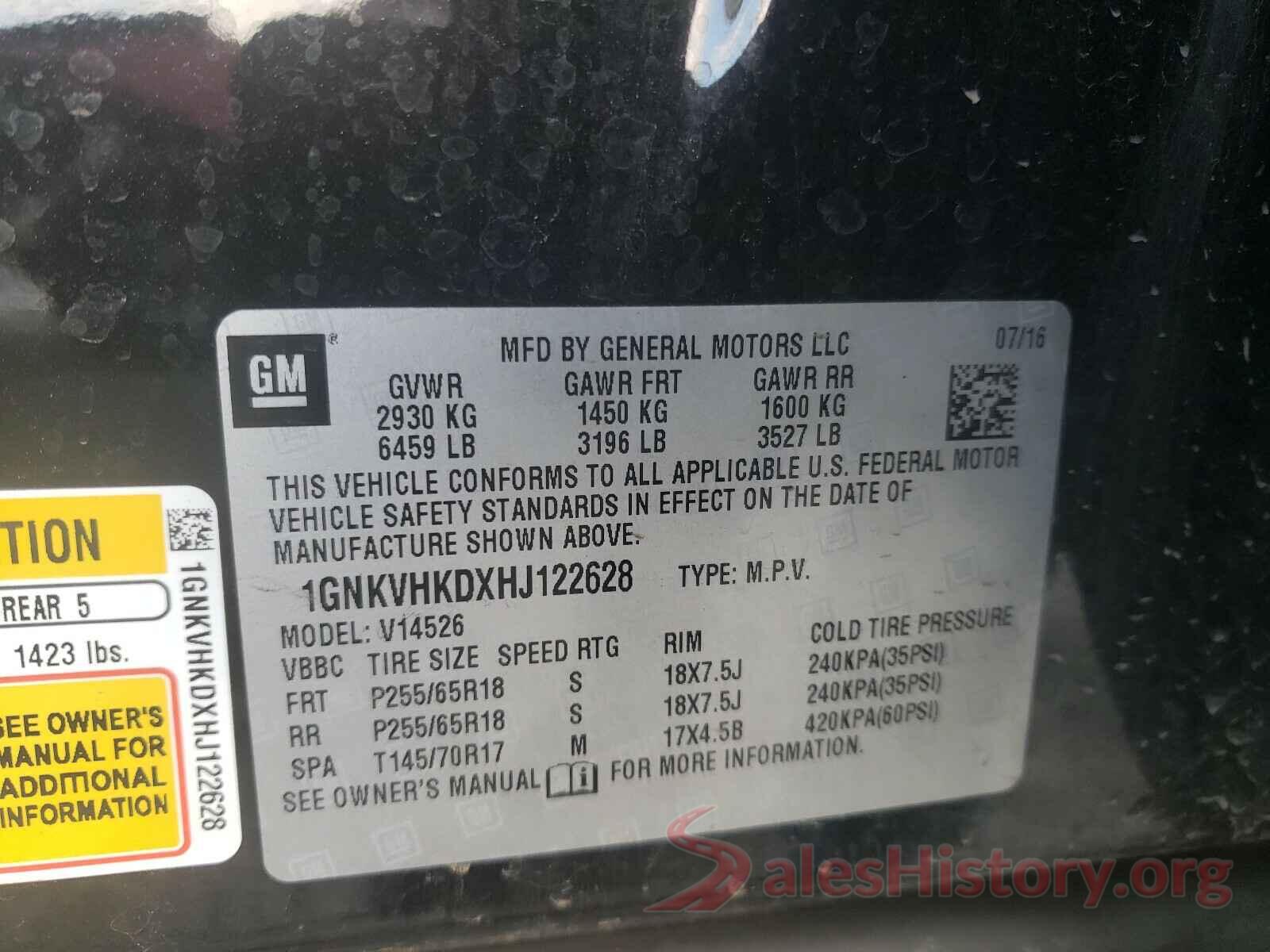 1GNKVHKDXHJ122628 2017 CHEVROLET TRAVERSE