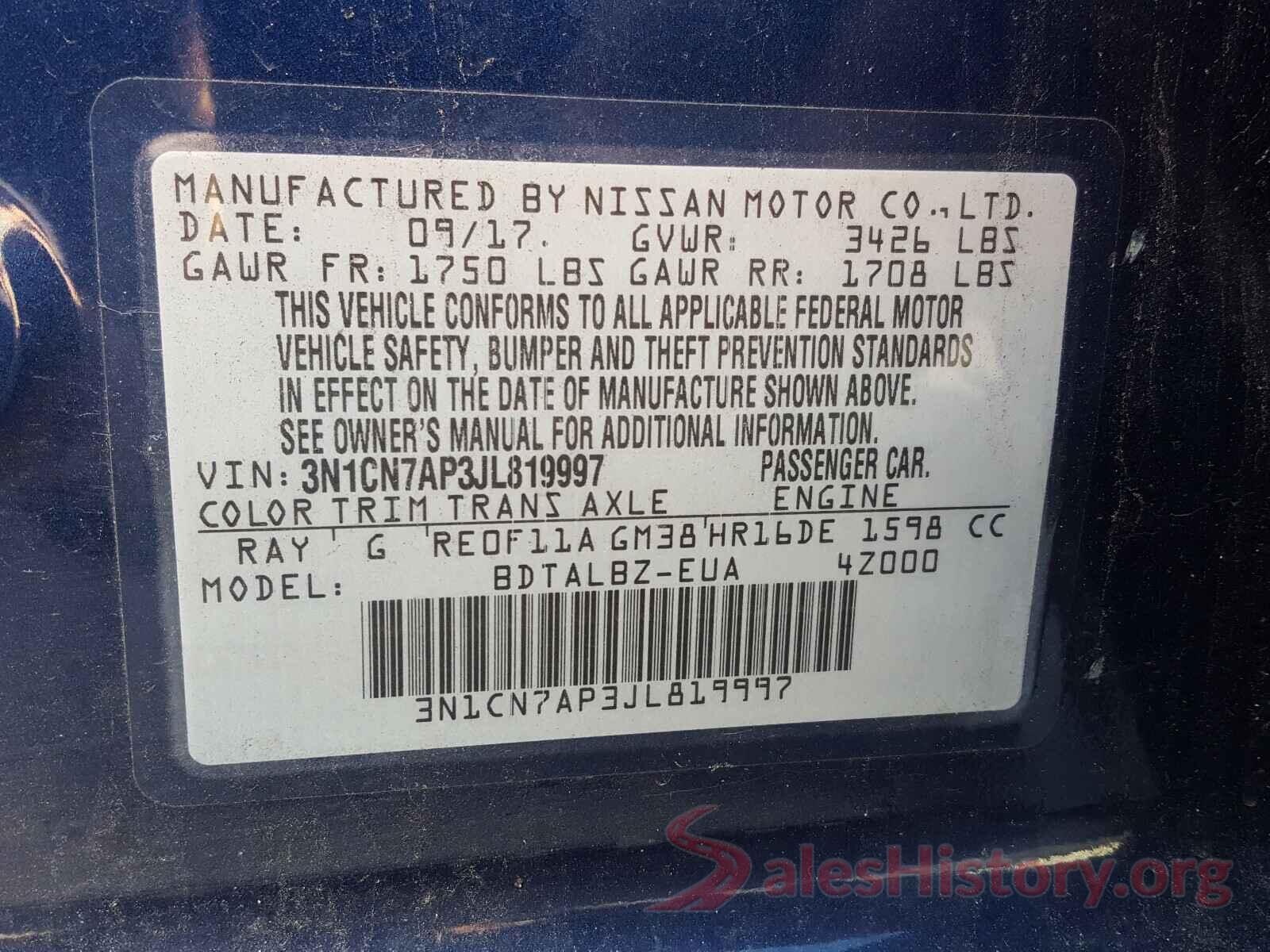 3N1CN7AP3JL819997 2018 NISSAN VERSA