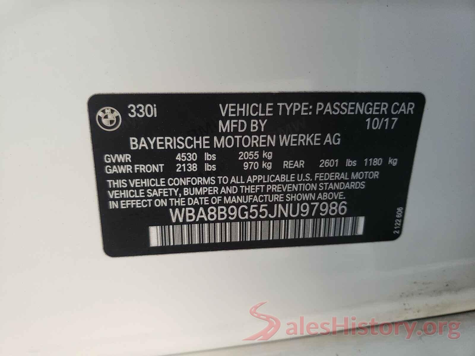 WBA8B9G55JNU97986 2018 BMW 3 SERIES