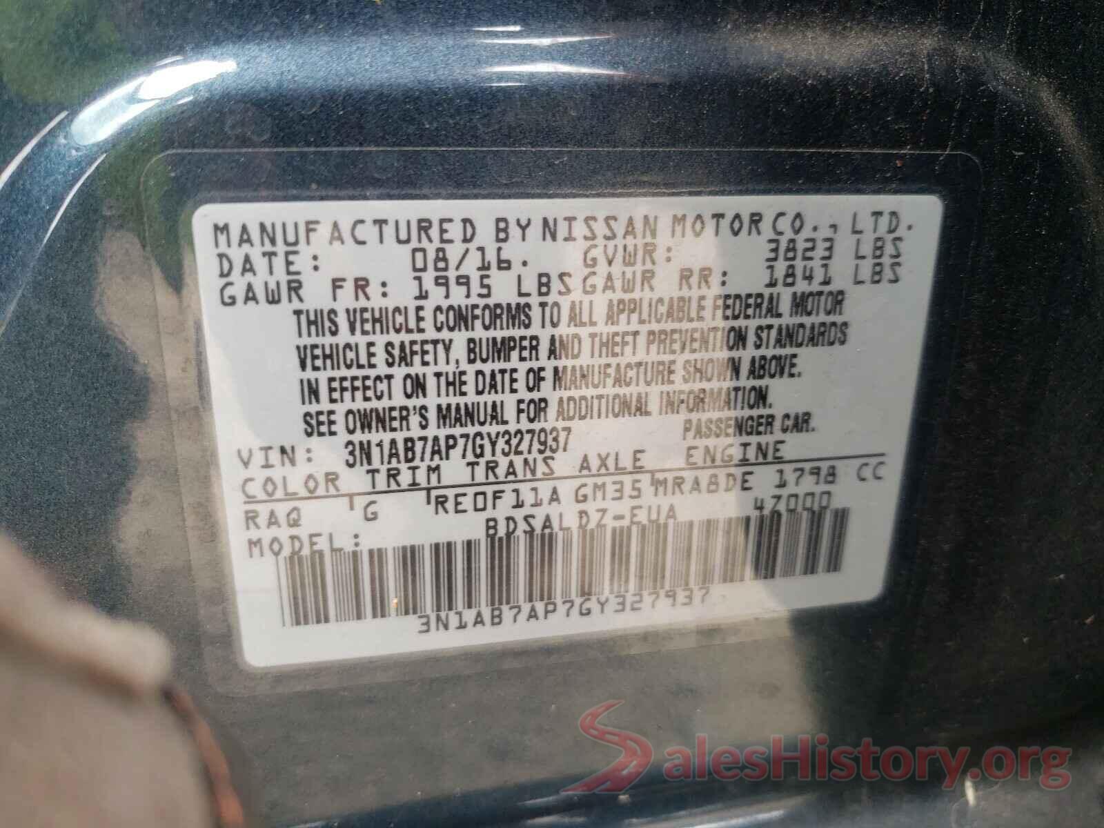 3N1AB7AP7GY327937 2016 NISSAN SENTRA