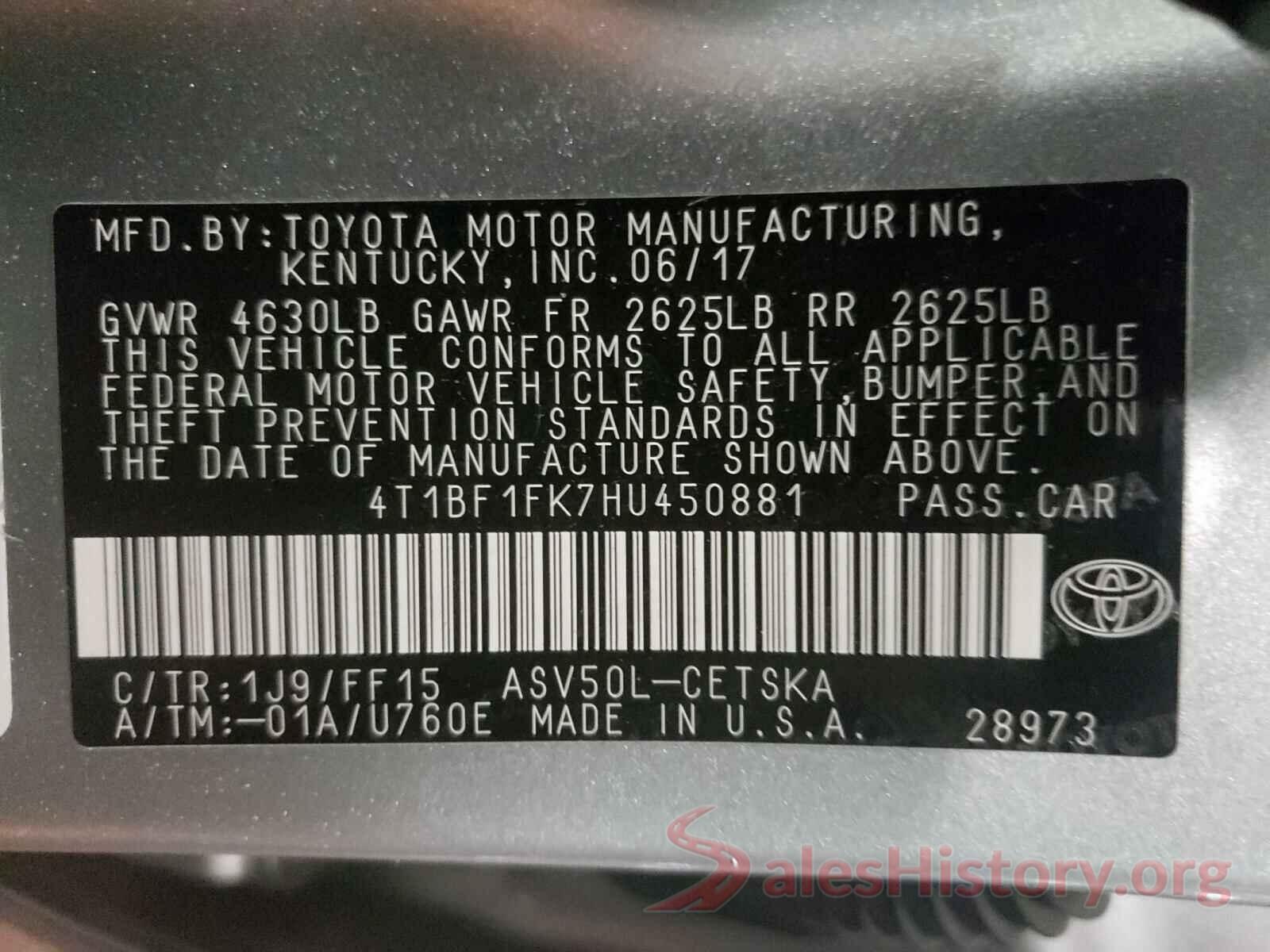 4T1BF1FK7HU450881 2017 TOYOTA CAMRY