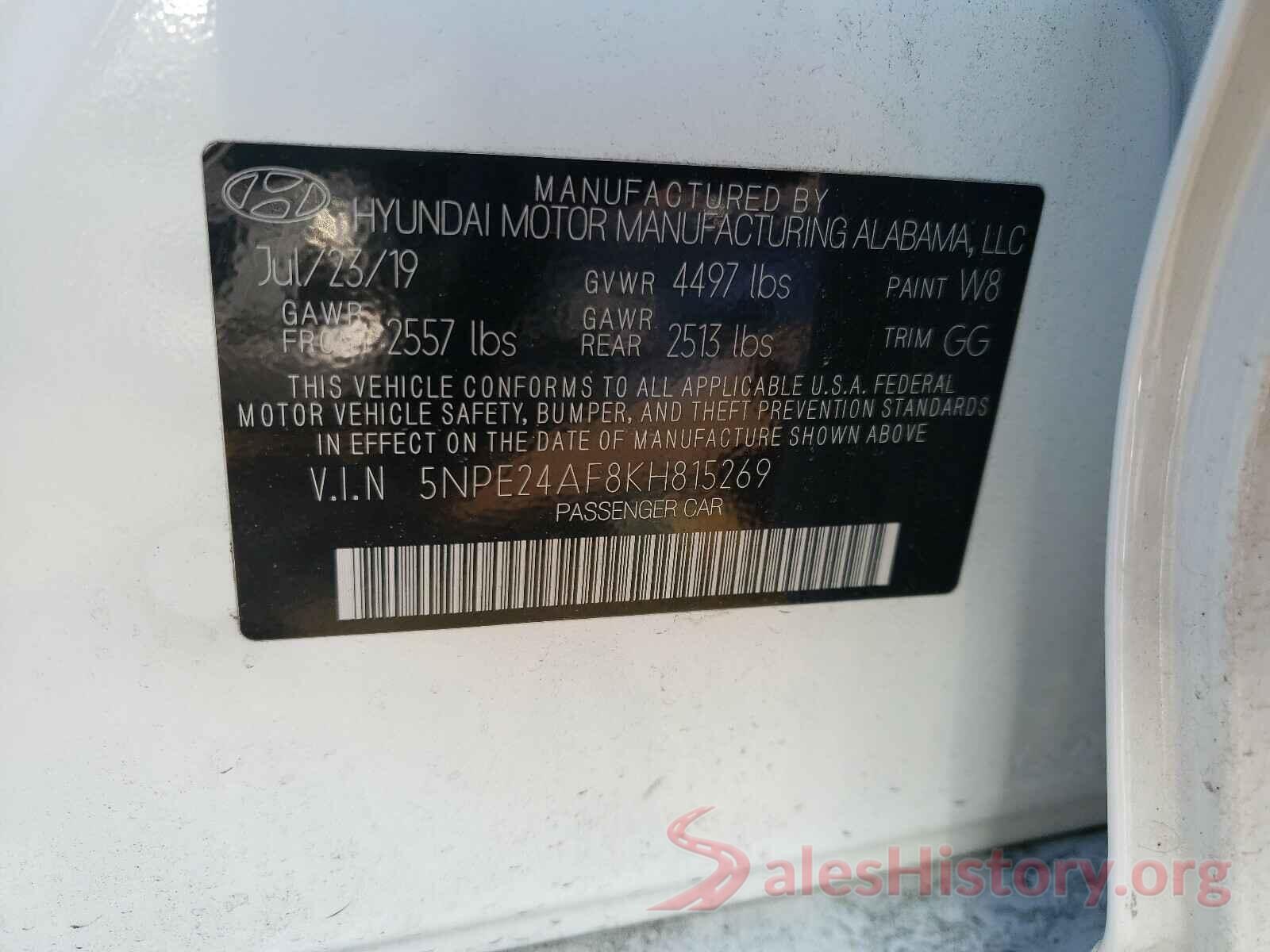 5NPE24AF8KH815269 2019 HYUNDAI SONATA