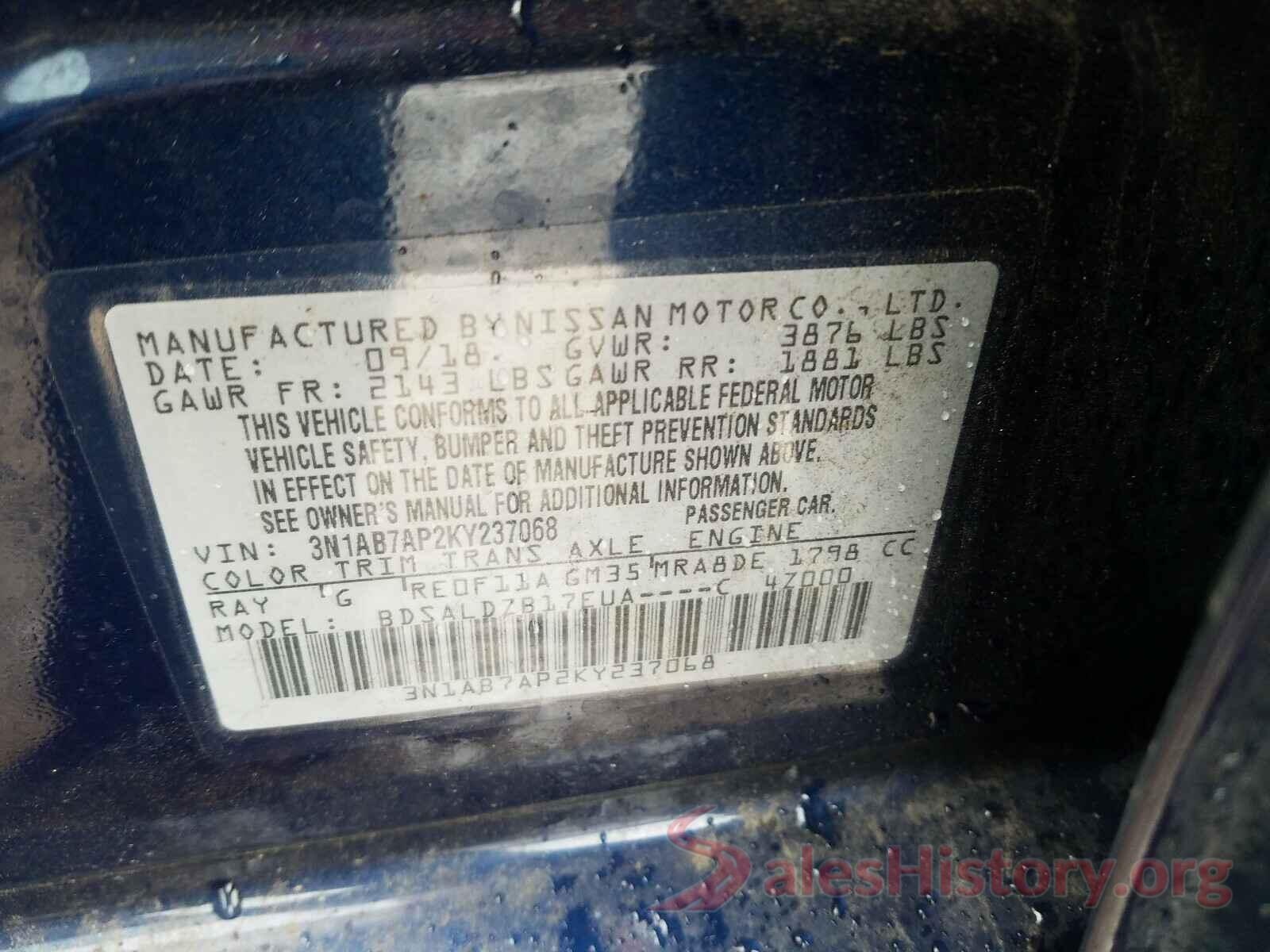 3N1AB7AP2KY237068 2019 NISSAN SENTRA