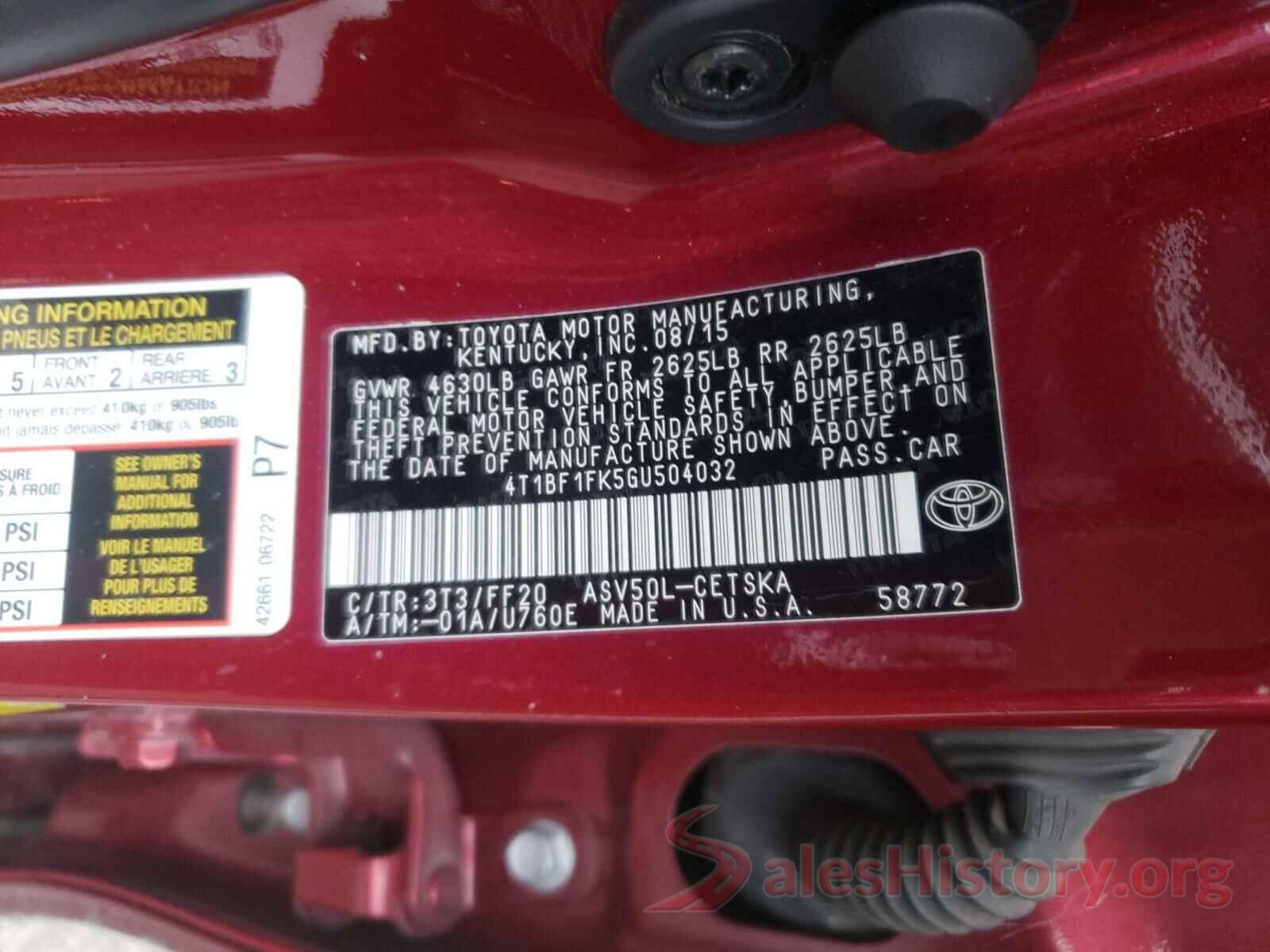 4T1BF1FK5GU504032 2016 TOYOTA CAMRY