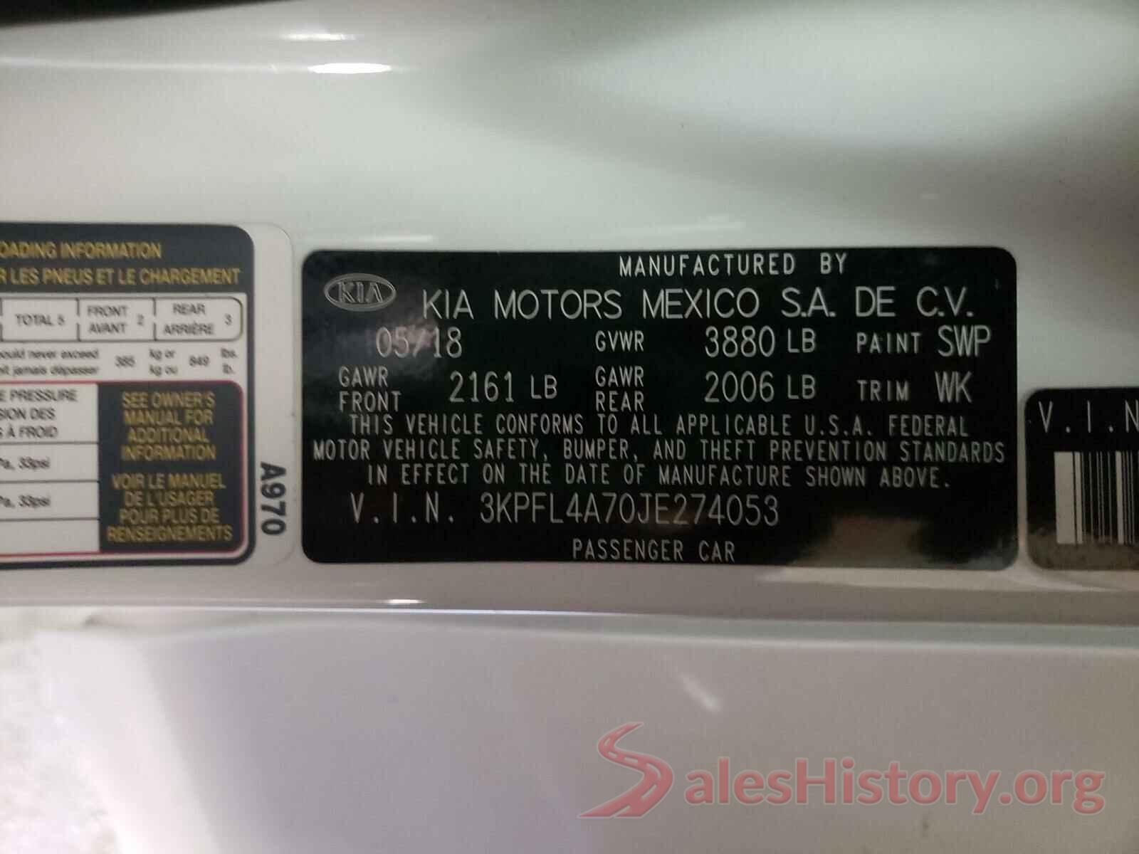 3KPFL4A70JE274053 2018 KIA FORTE