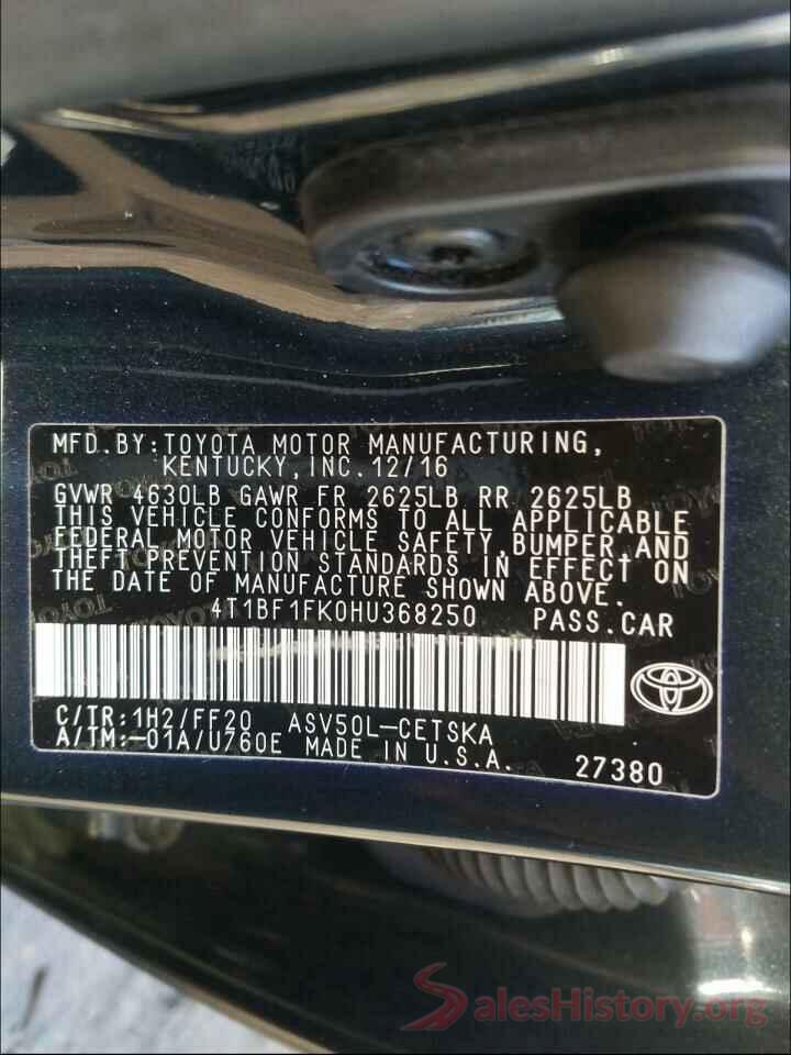 4T1BF1FK0HU368250 2017 TOYOTA CAMRY