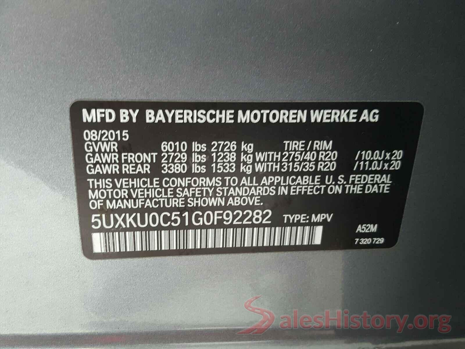 5UXKU0C51G0F92282 2016 BMW X6