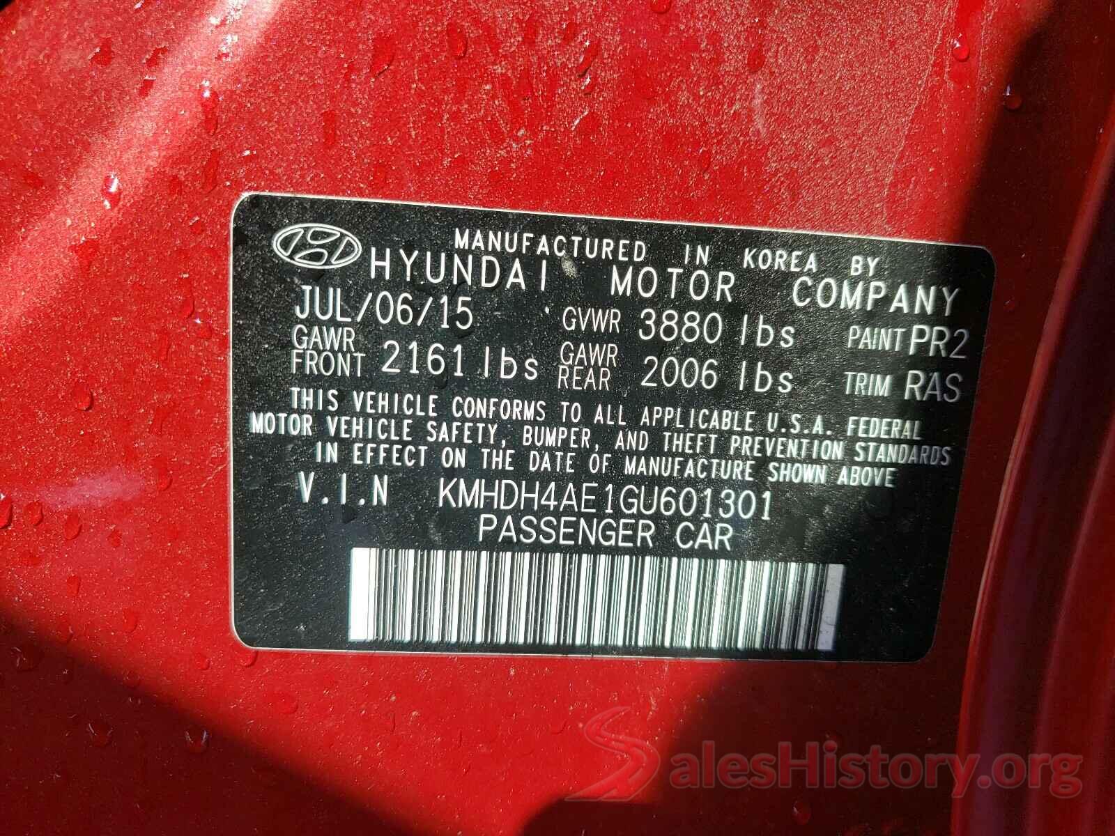 KMHDH4AE1GU601301 2016 HYUNDAI ELANTRA