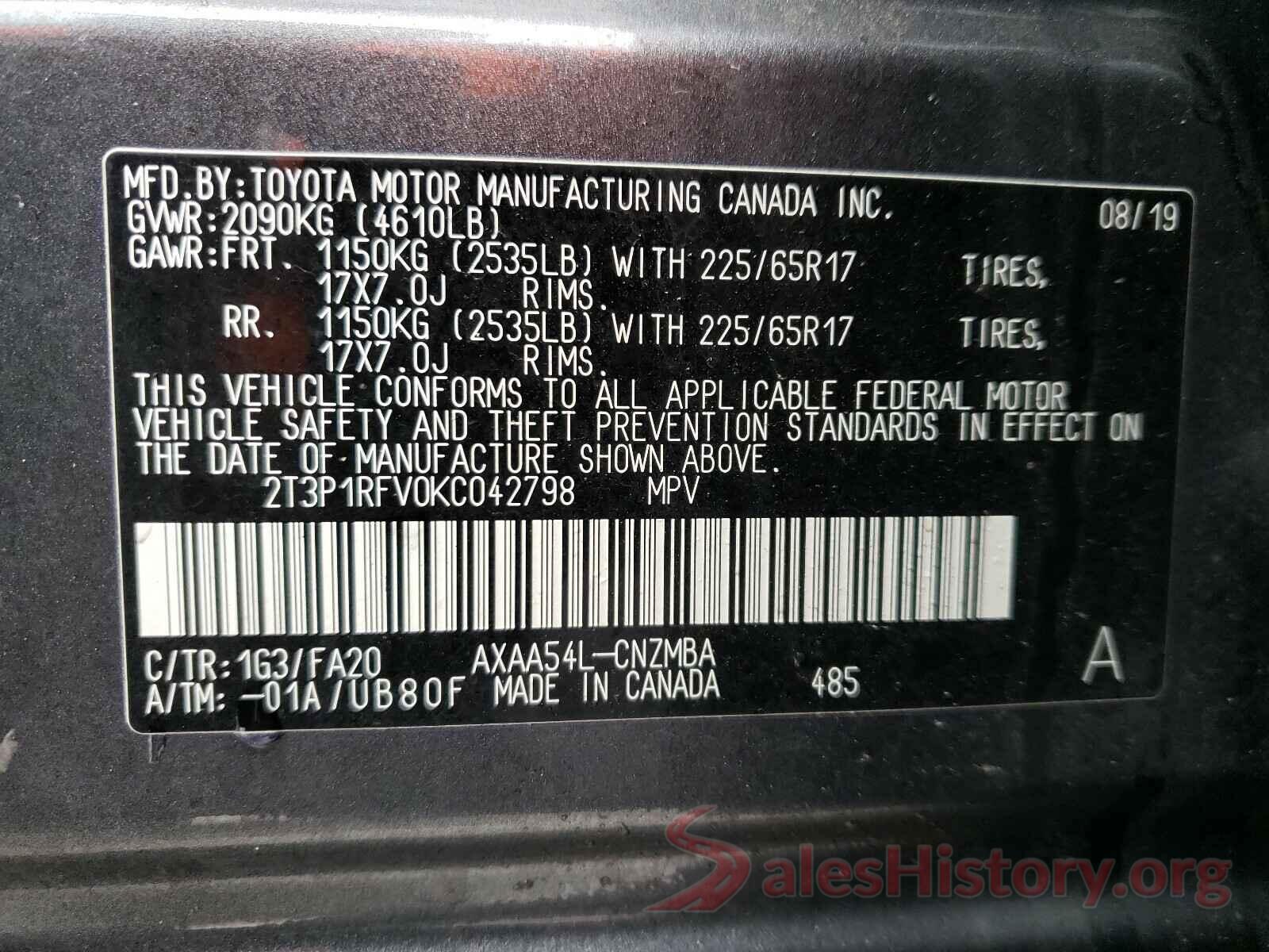 2T3P1RFV0KC042798 2019 TOYOTA RAV4