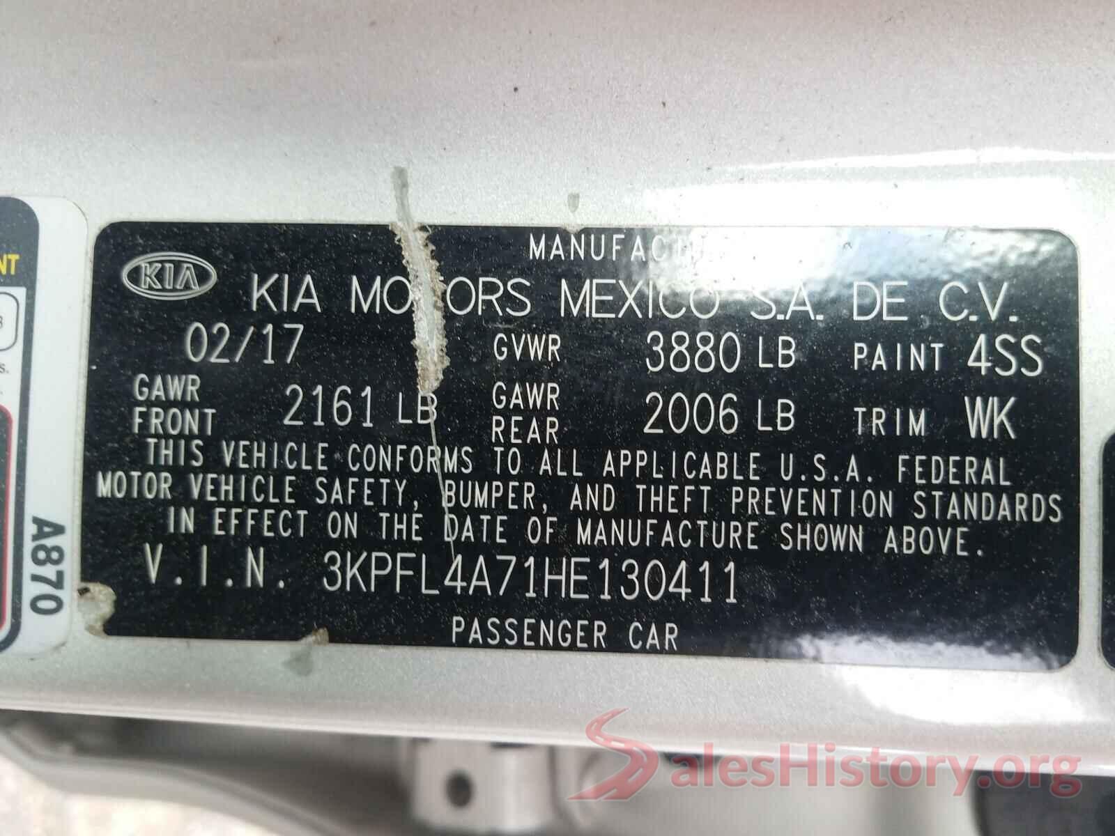 3KPFL4A71HE130411 2017 KIA FORTE