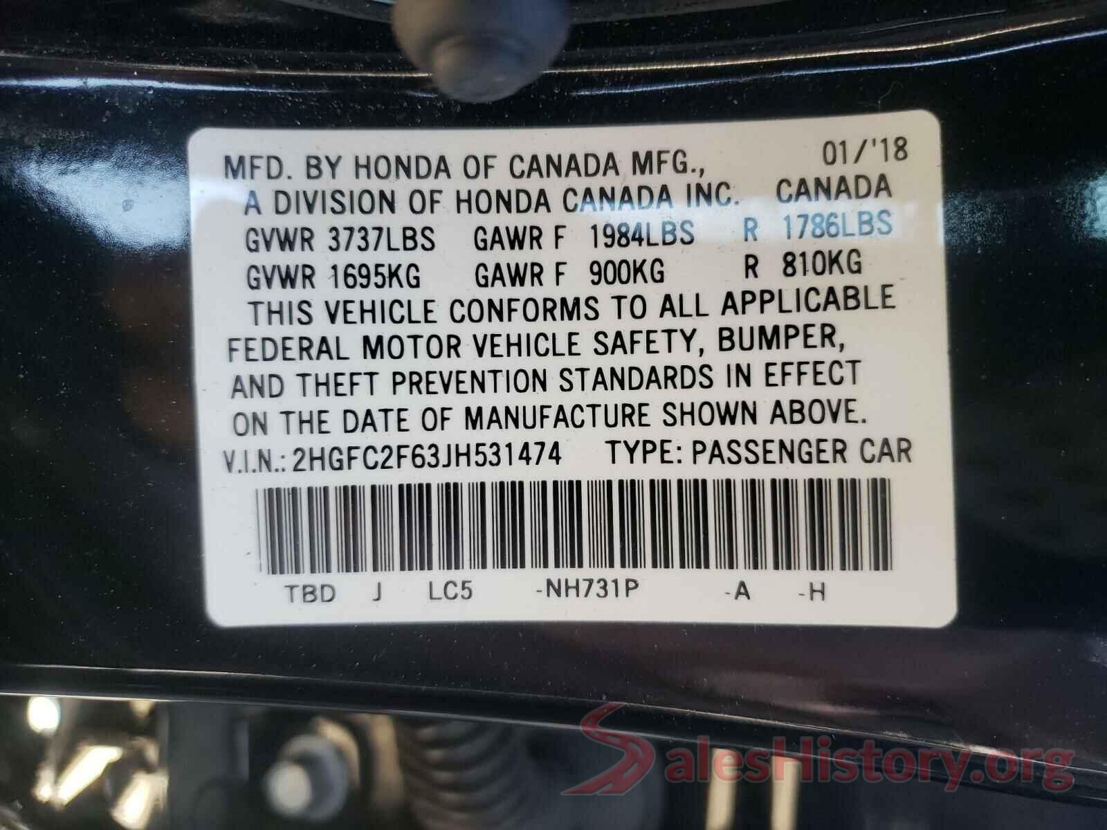 2HGFC2F63JH531474 2018 HONDA CIVIC