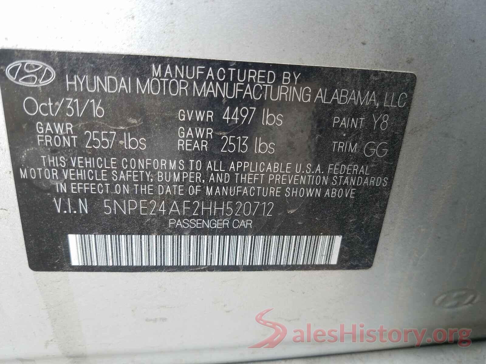 5NPE24AF2HH520712 2017 HYUNDAI SONATA