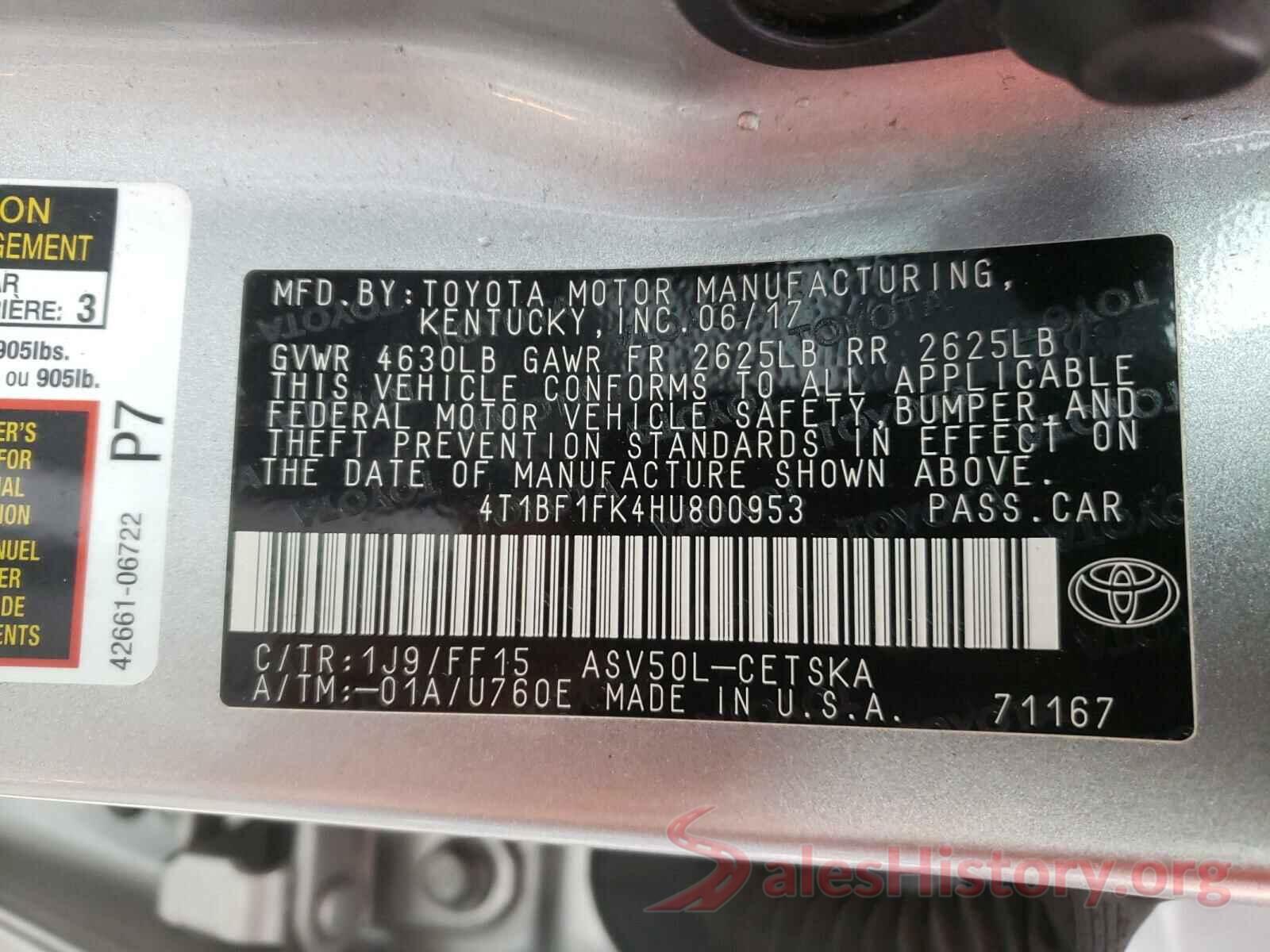 4T1BF1FK4HU800953 2017 TOYOTA CAMRY