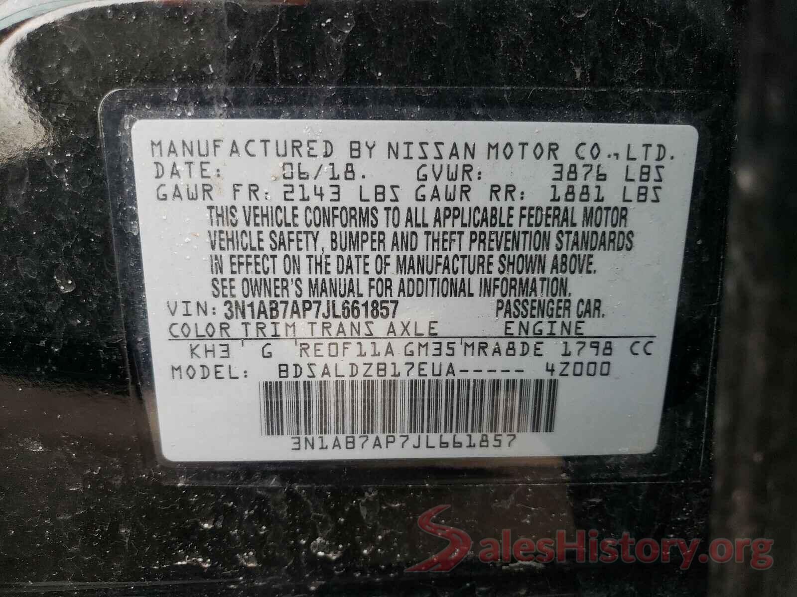 3N1AB7AP7JL661857 2018 NISSAN SENTRA