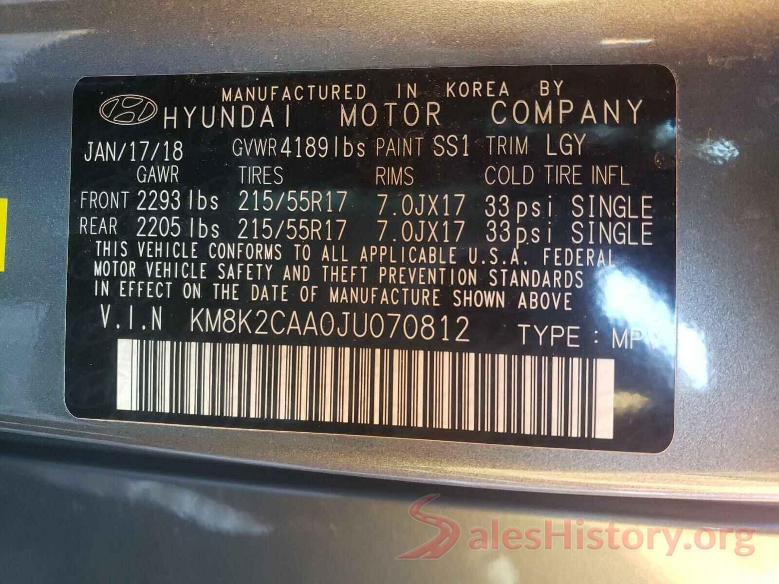 KM8K2CAA0JU070812 2018 HYUNDAI KONA