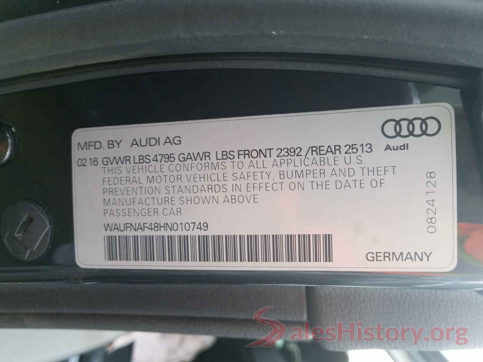 WAUFNAF48HN010749 2017 AUDI A4