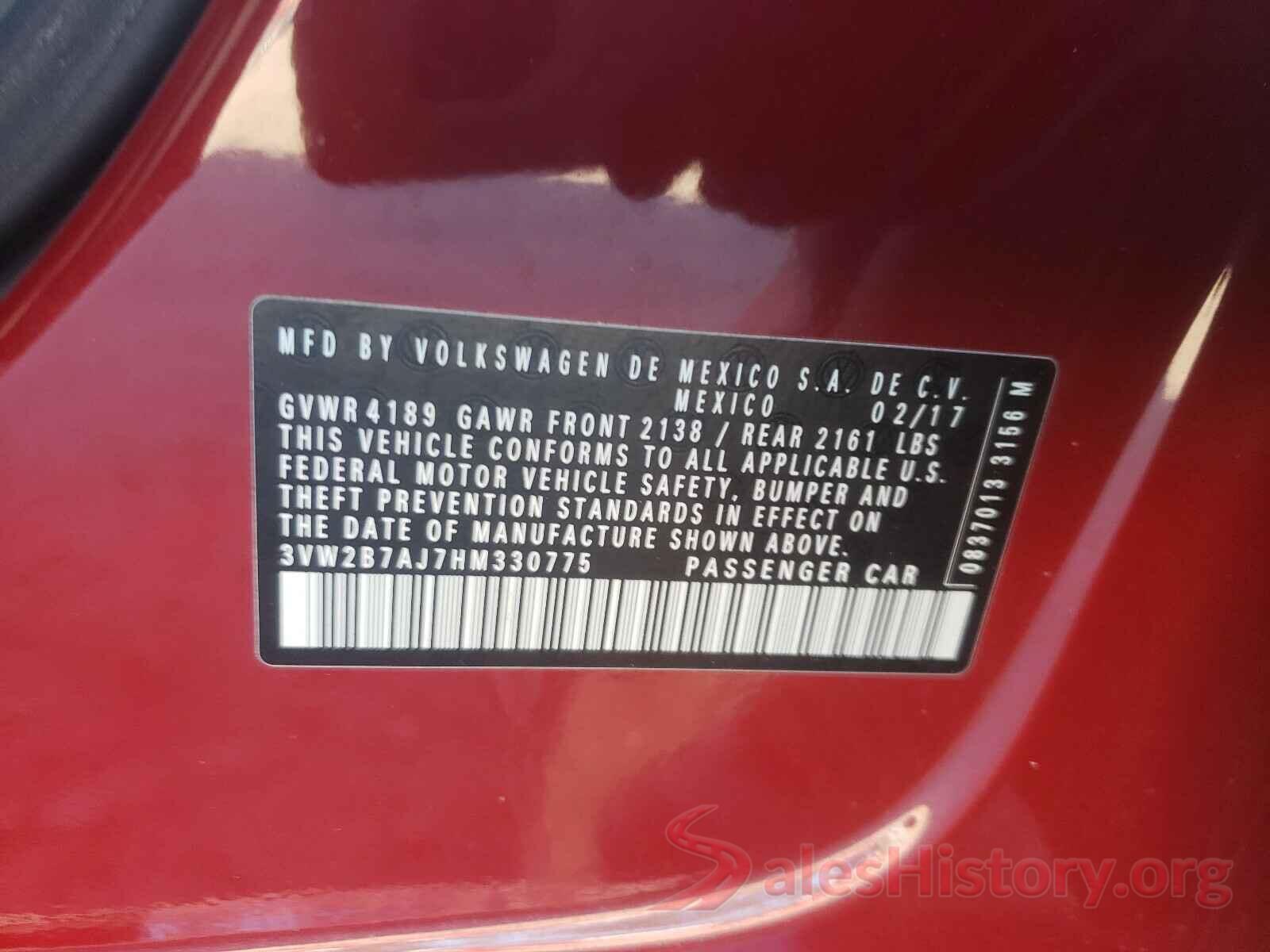 3VW2B7AJ7HM330775 2017 VOLKSWAGEN JETTA