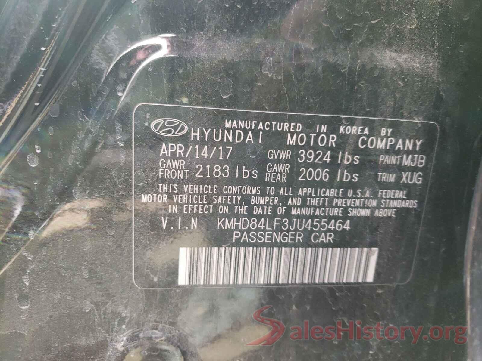 KMHD84LF3JU455464 2018 HYUNDAI ELANTRA