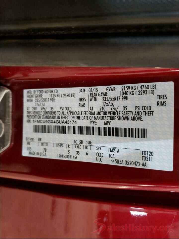 1FMCU9GX4GUA45174 2016 FORD ESCAPE