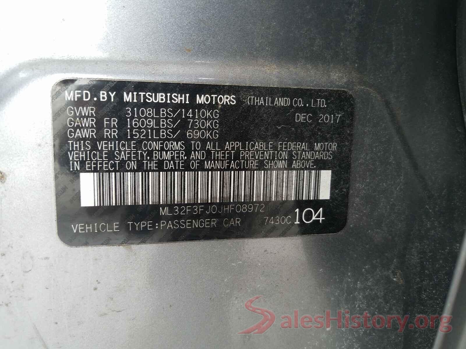 ML32F3FJ0JHF08972 2018 MITSUBISHI MIRAGE