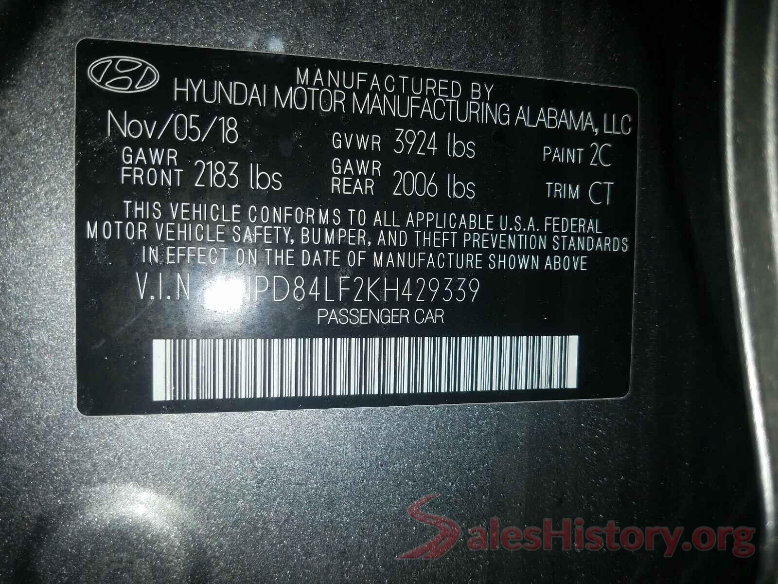 5NPD84LF2KH429339 2019 HYUNDAI ELANTRA