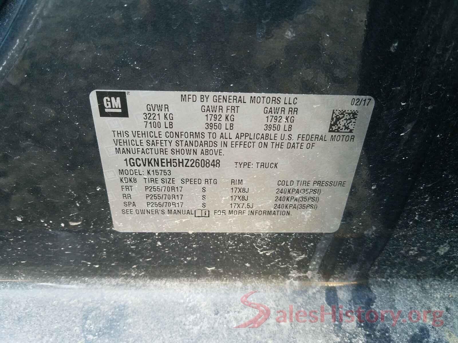 1GCVKNEH5HZ260848 2017 CHEVROLET SILVERADO