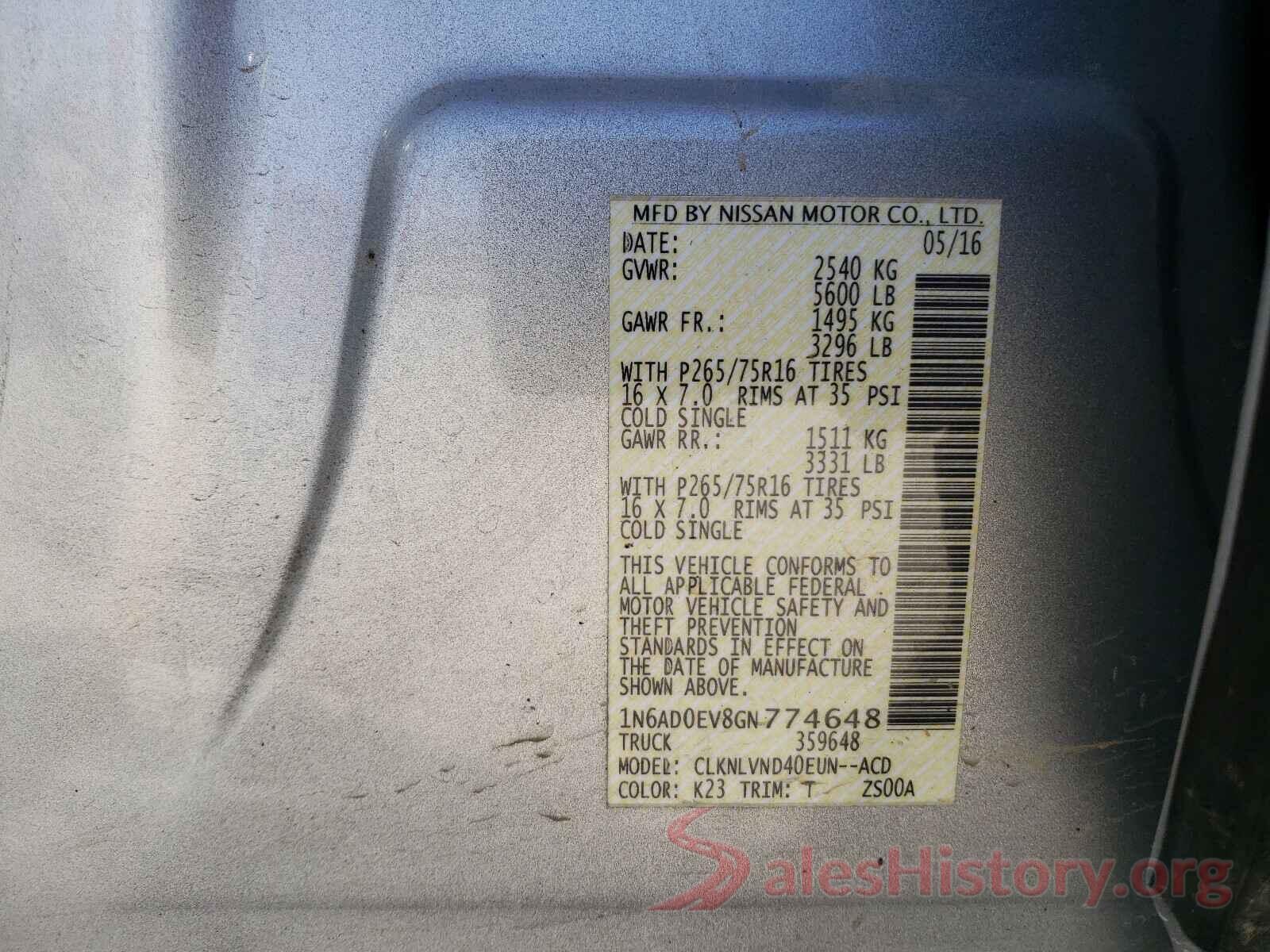 1N6AD0EV8GN774648 2016 NISSAN FRONTIER