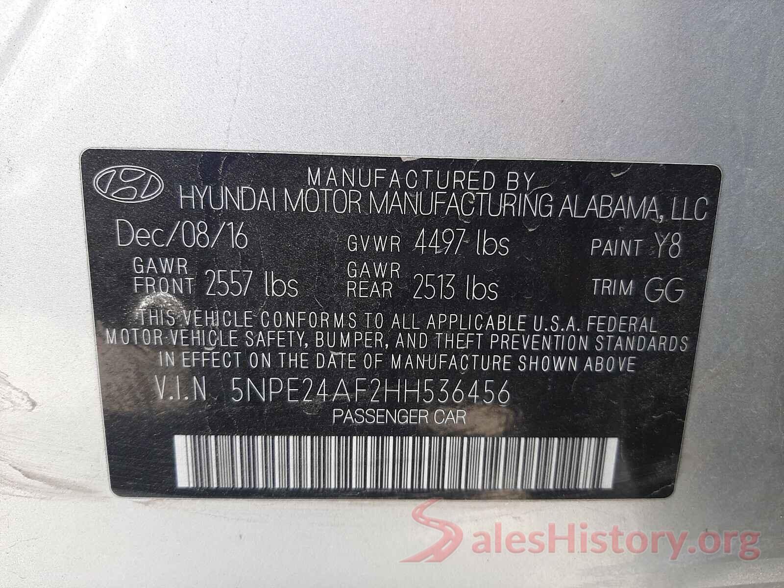 5NPE24AF2HH536456 2017 HYUNDAI SONATA